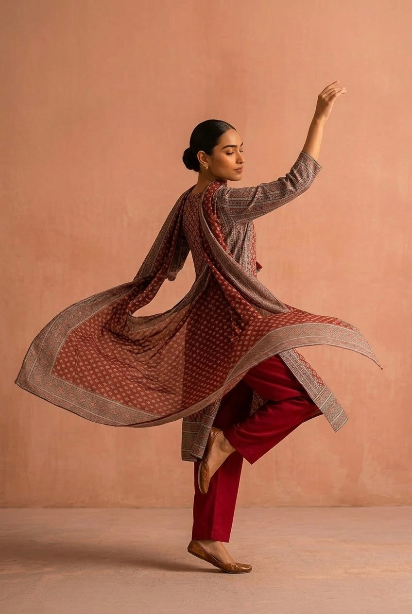 Rust Ajrakh Pure Crepe Suit Set | HER-634 x Navjeet Kaur