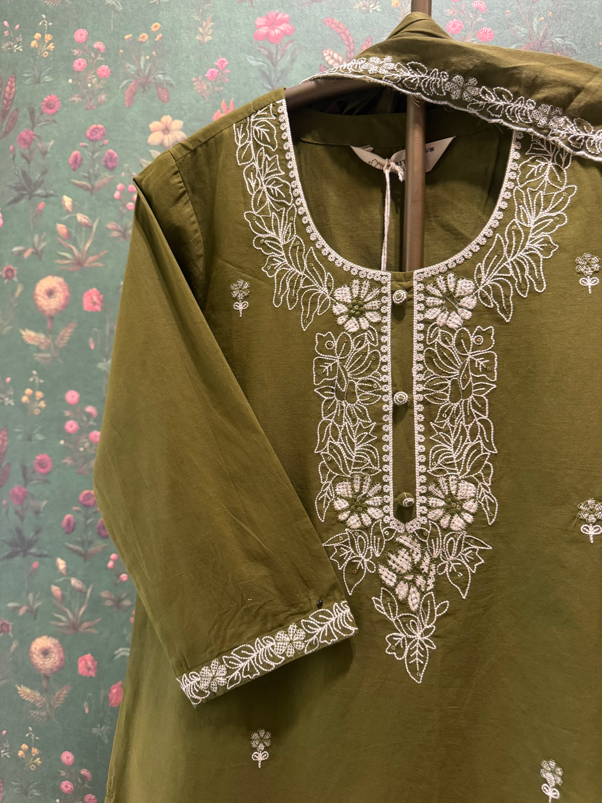 Olive Green Embroidered Cotton Suit Set | HER-686