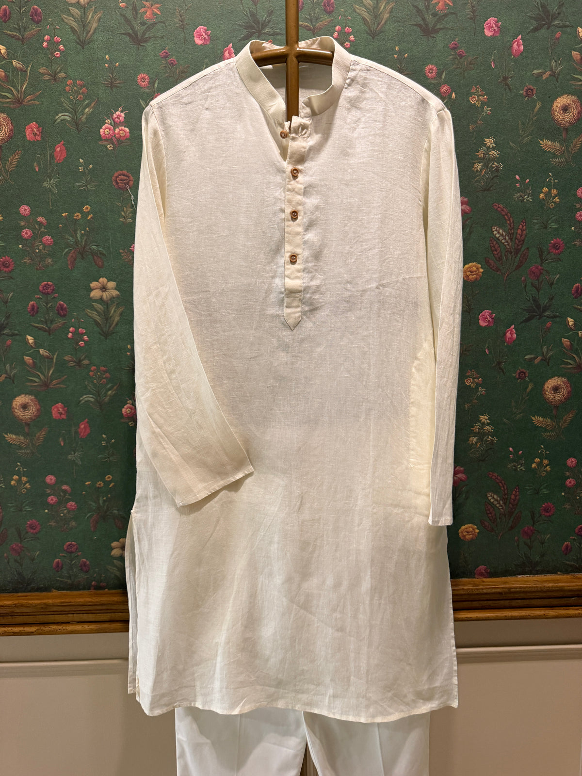 Men’s Pure Linen Kurta Pajama Set – Warm Ivory