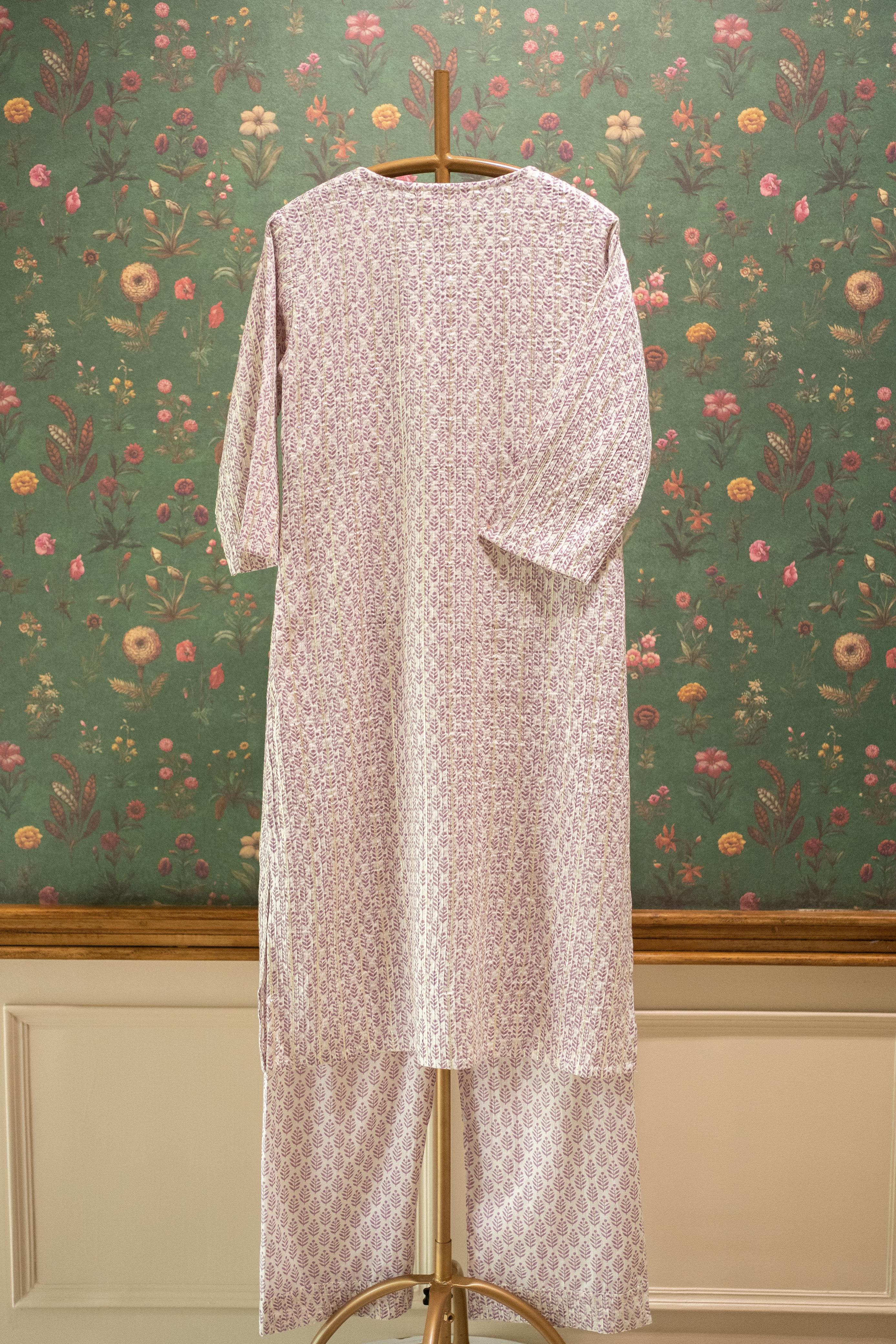 Saaz Lilac Printed Cotton Co-ord Set | HER-506