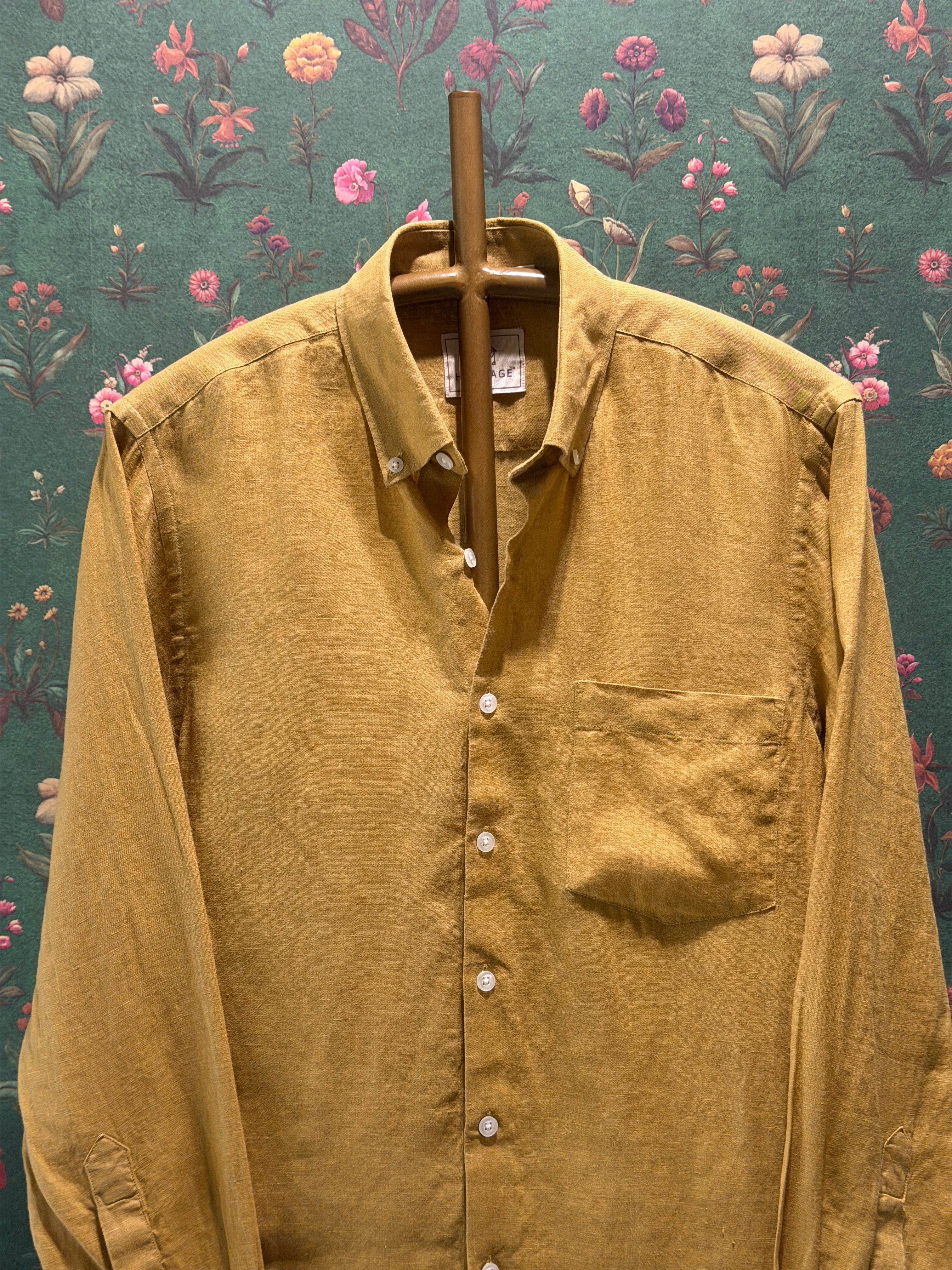 Men’s Mustard Yellow Pure Linen Full Sleeves Shirt