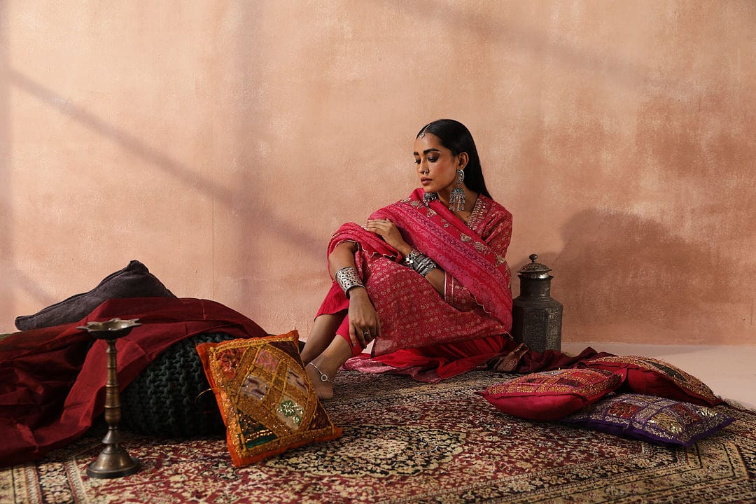 Dark Pink Chanderi Suit Set | HER-260