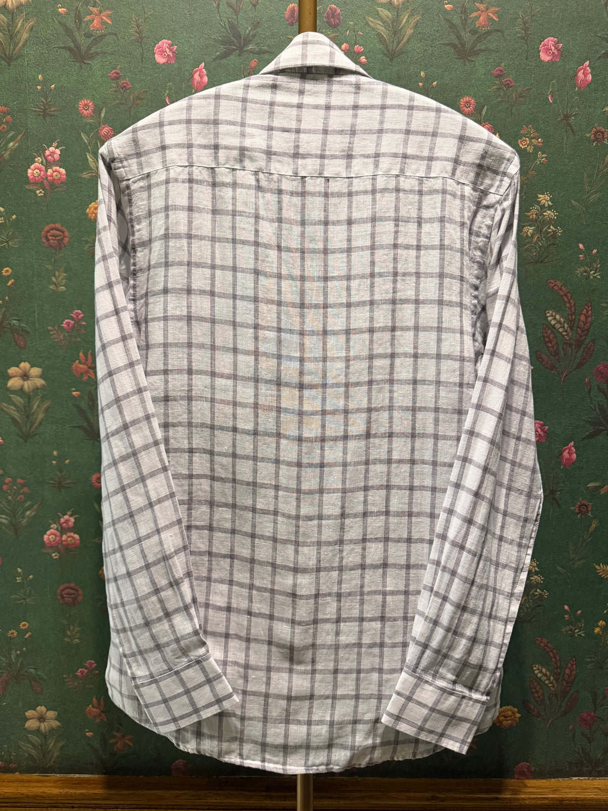 Men’s Ivory Grey Check Pure Linen Full Sleeves Shirt