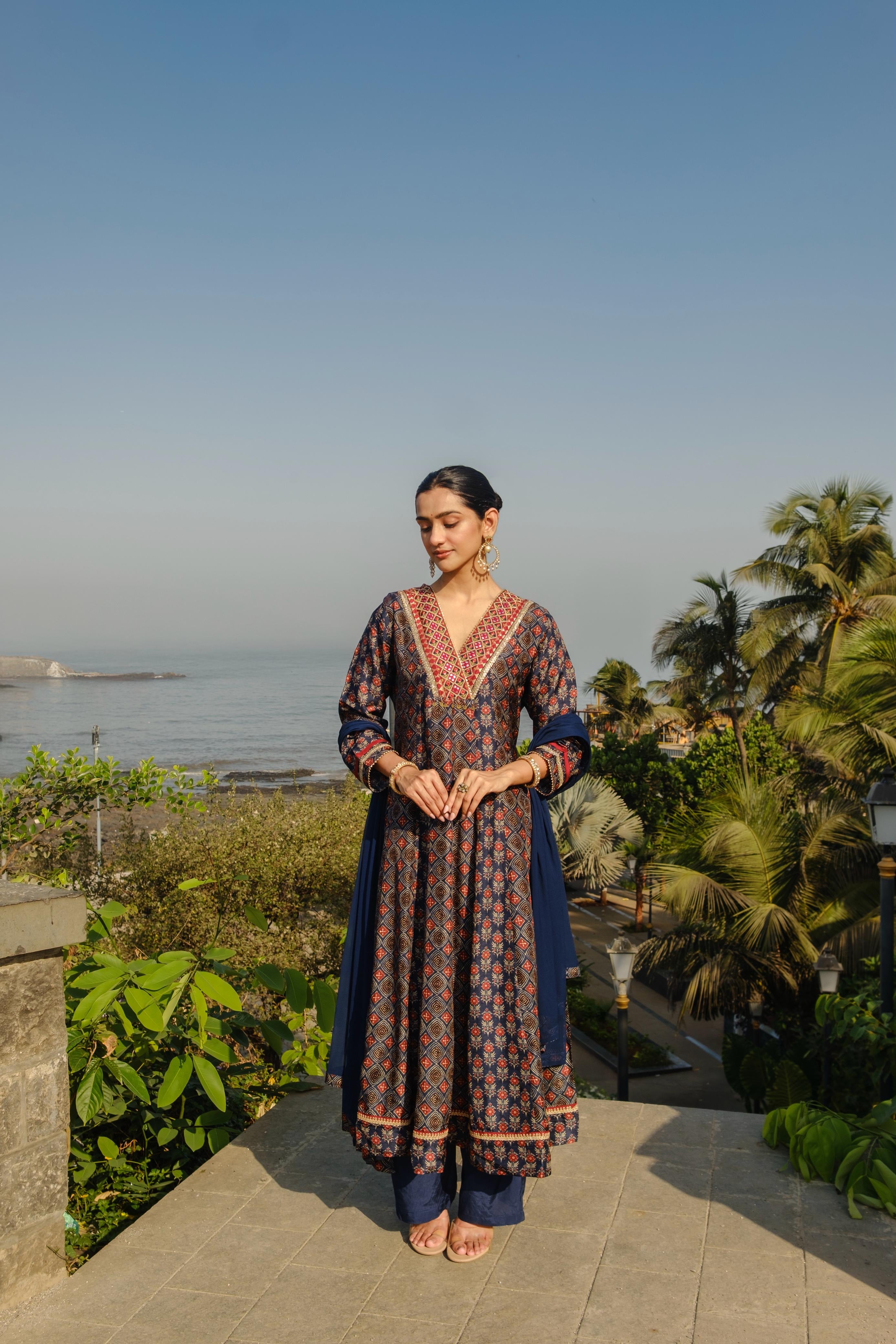 Blue Chanderi Silk A-Line Suit Set | HER-637 x Prachi