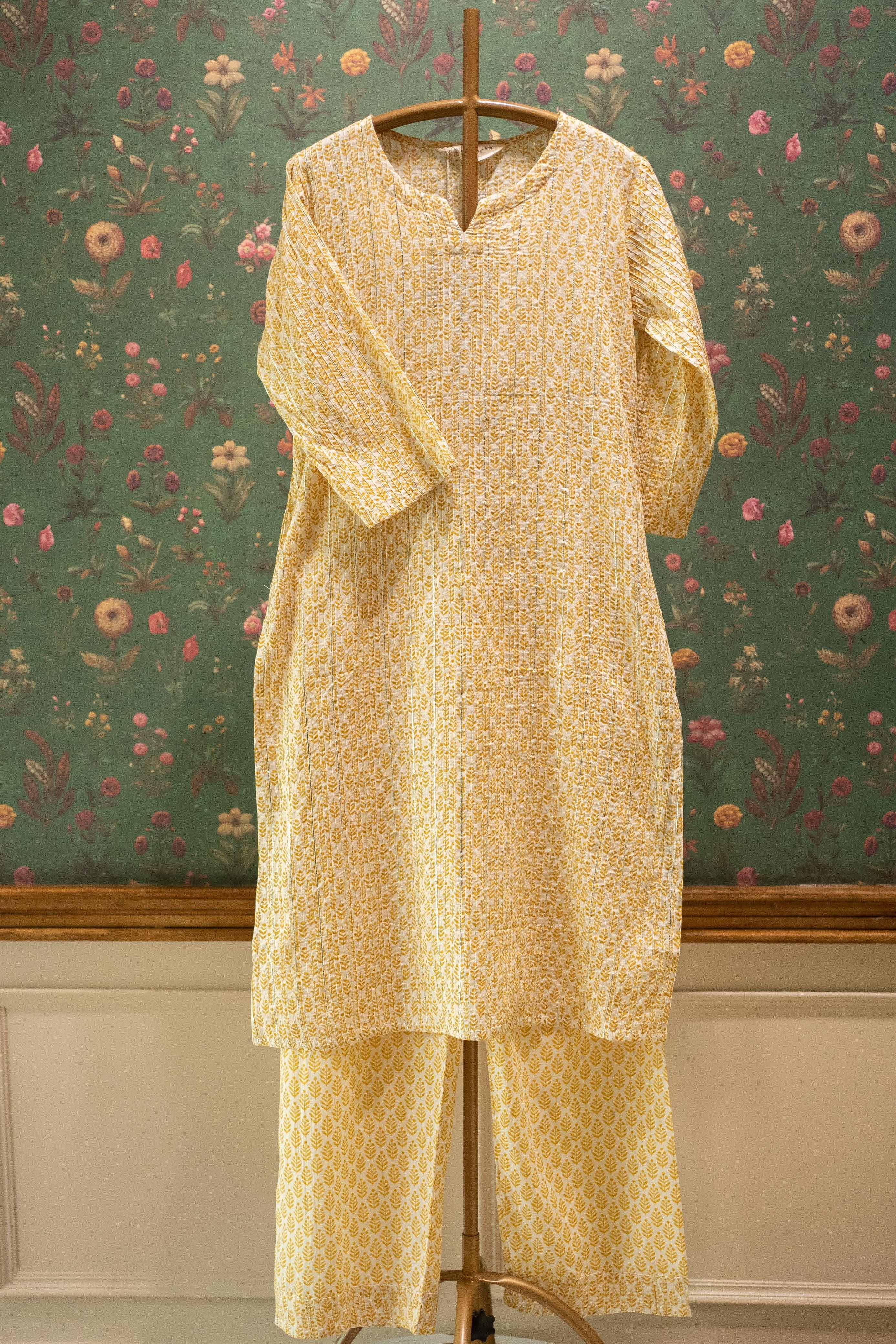 Saaz Yellow Printed Cotton Co-ord Set | HER-506