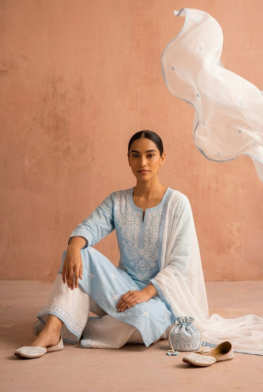 Pastel Blue Chikankari Suit Set | HER-703