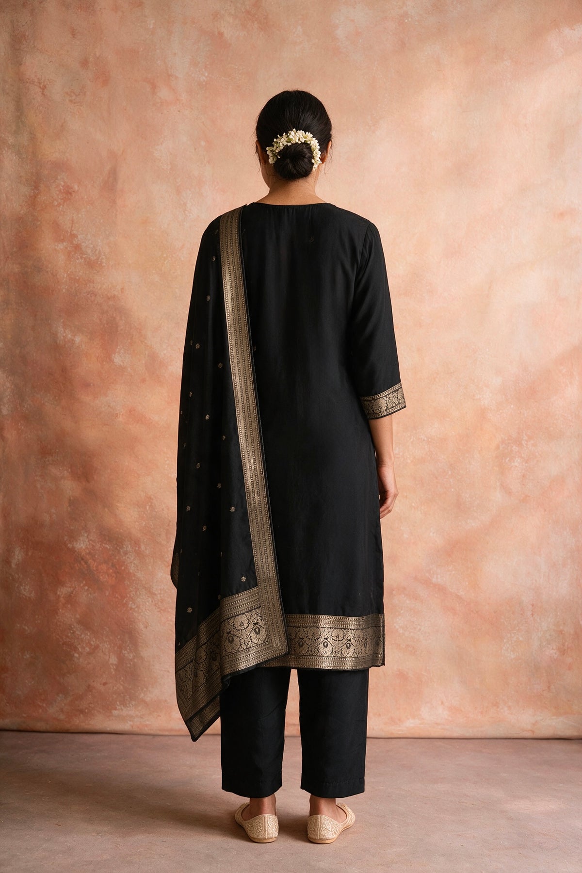 Black Dola Silk Zari Embroidered Suit Set