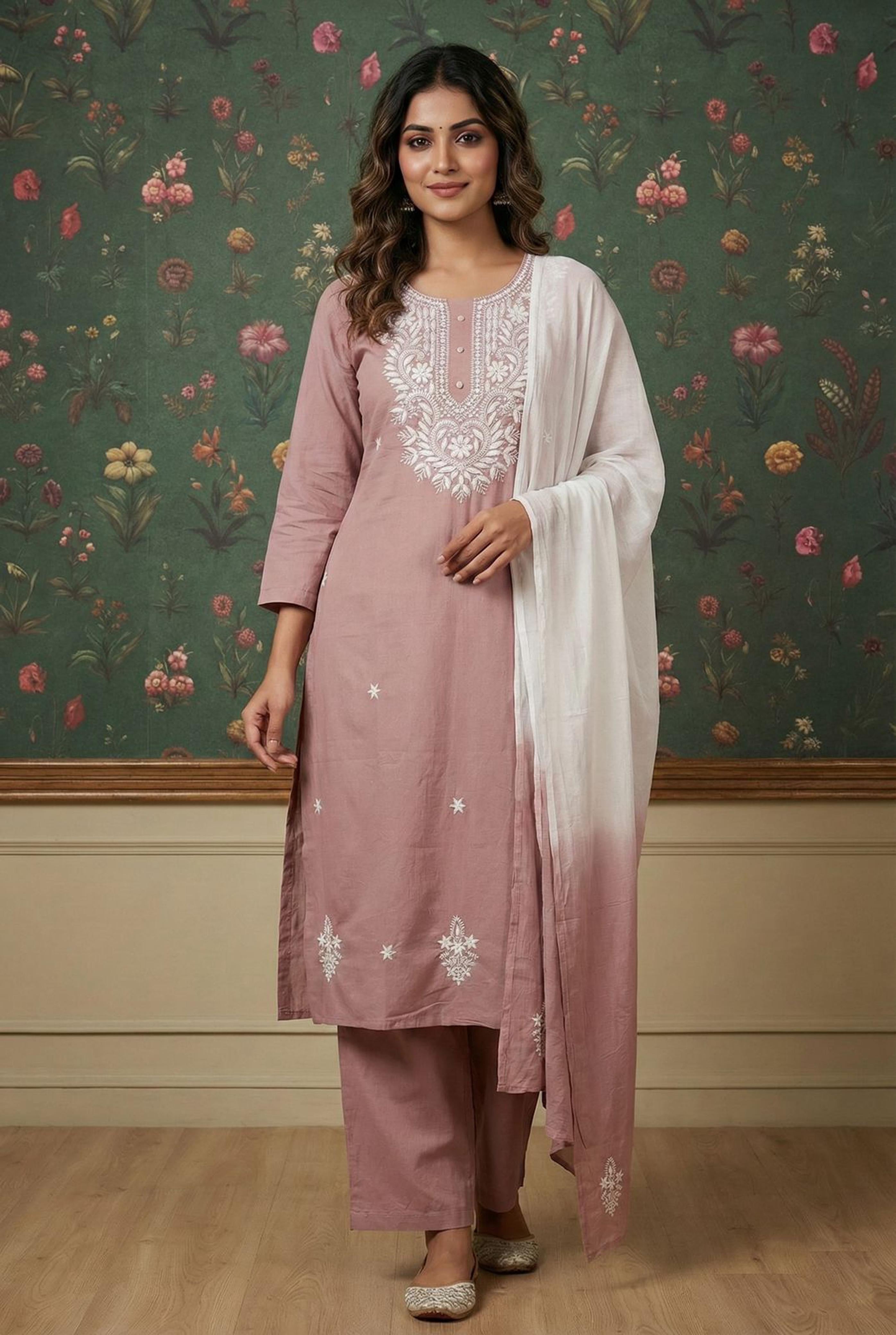 Pastel Pink Chikankari Suit Set | HER-522