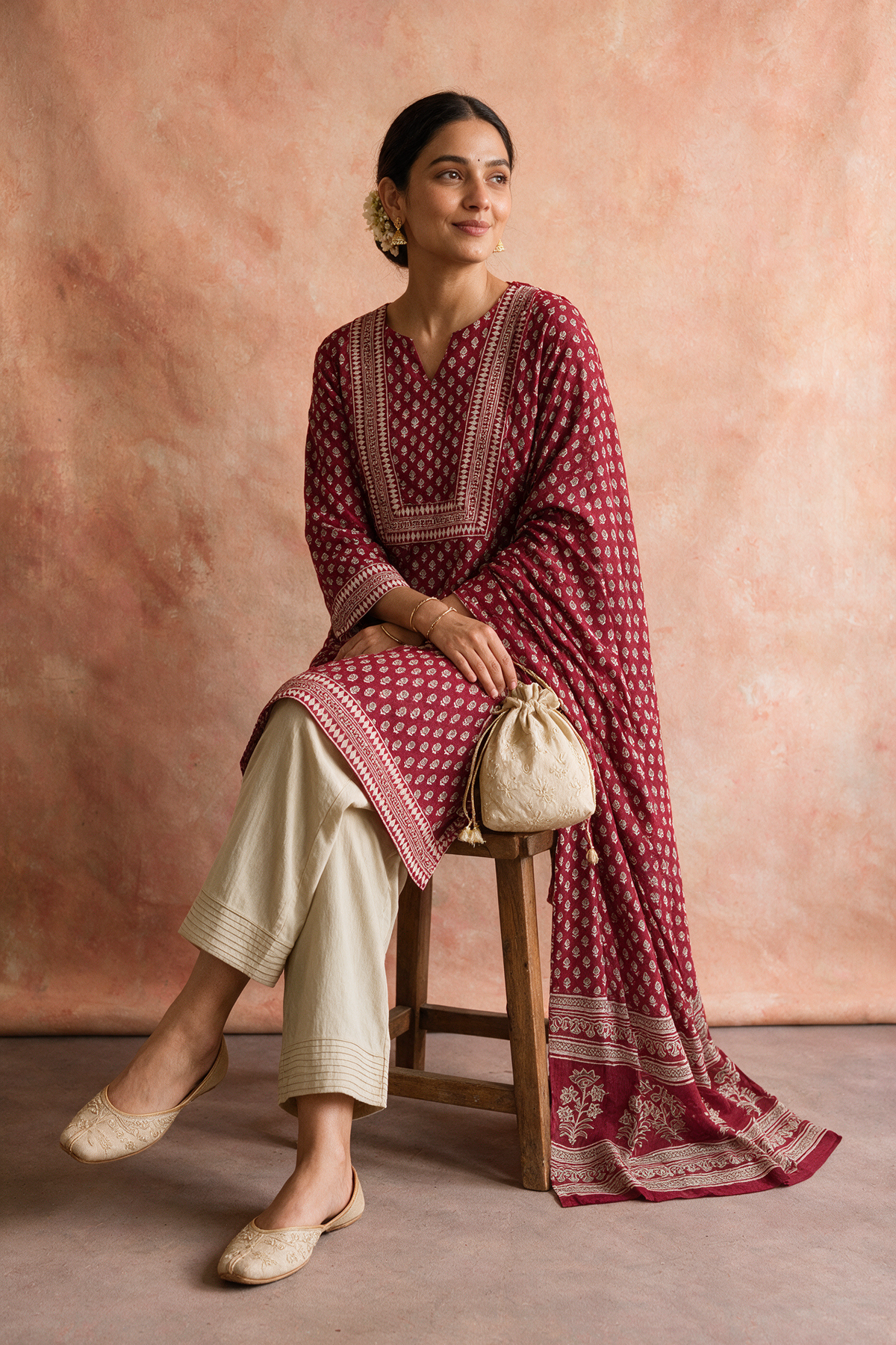 Deep Berry Cotton Printed Farshi Salwar Set