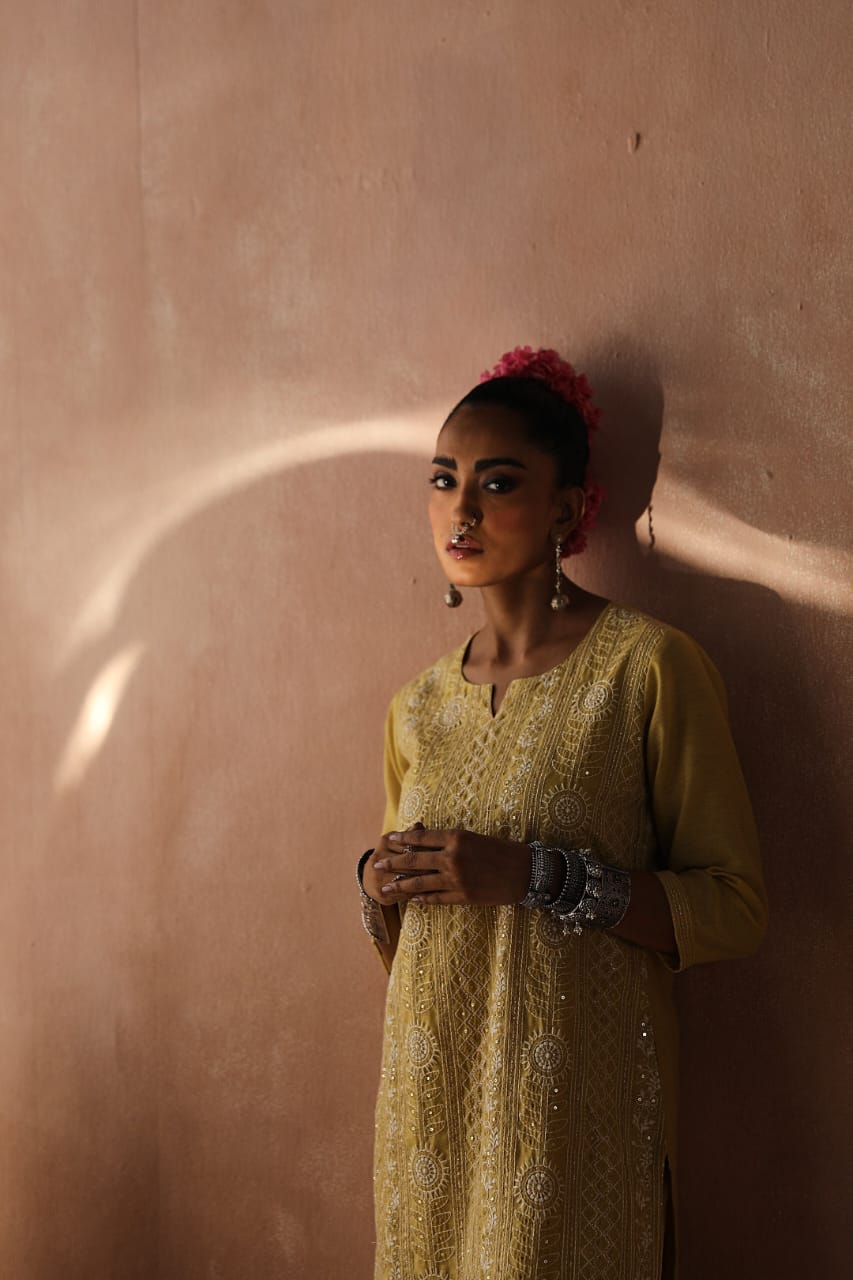 Yellow Chikankari Kurta/Co-ord Set | HER-258