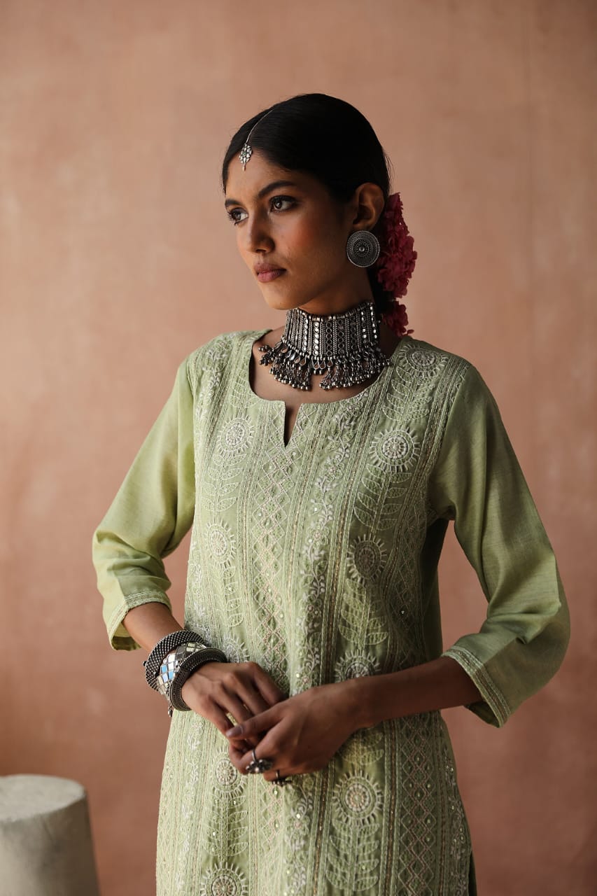 Mint Green Chikankari Kurta Set | HER-258