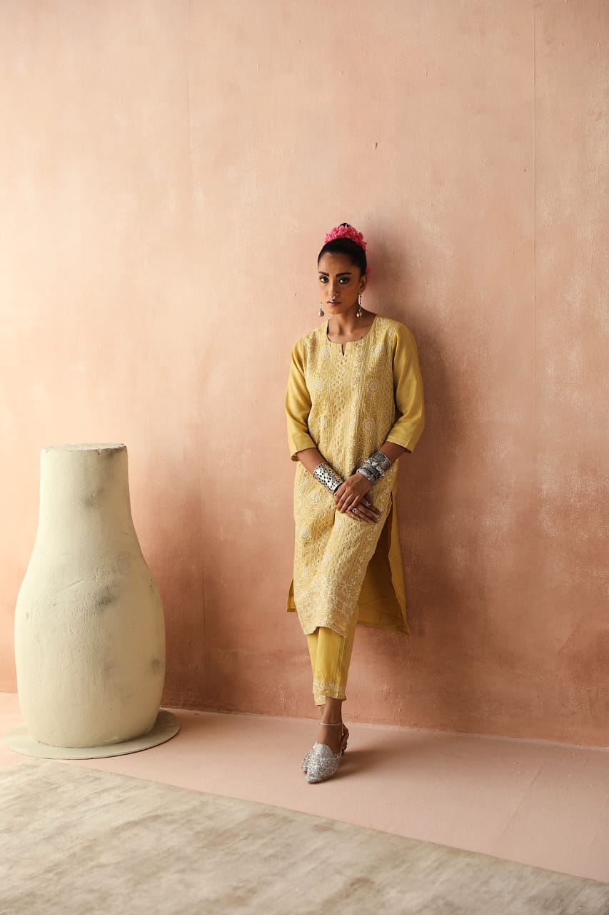 Yellow Chikankari Kurta/Co-ord Set | HER-258