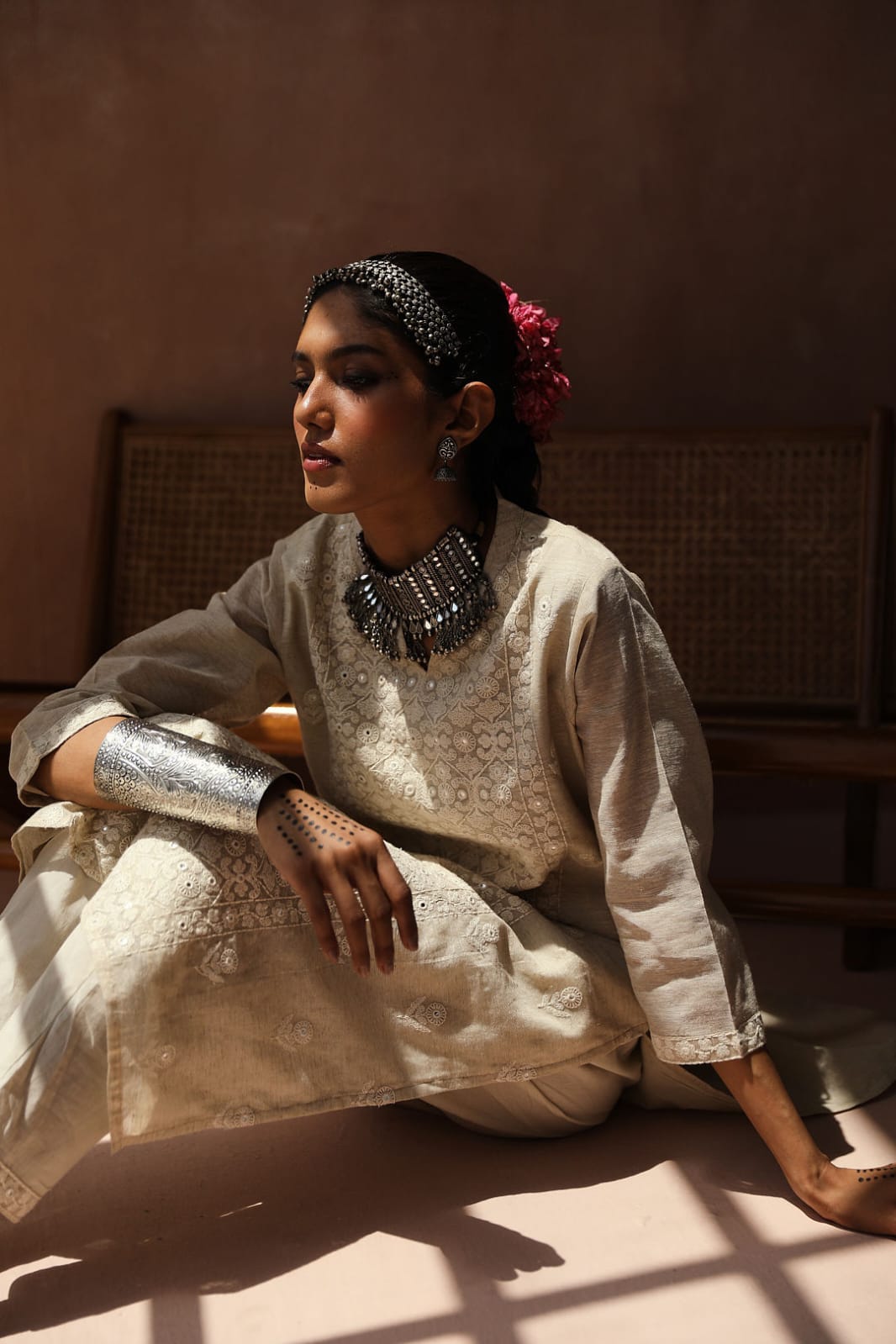 Ivory Chikankari Suit Set (with Pants)