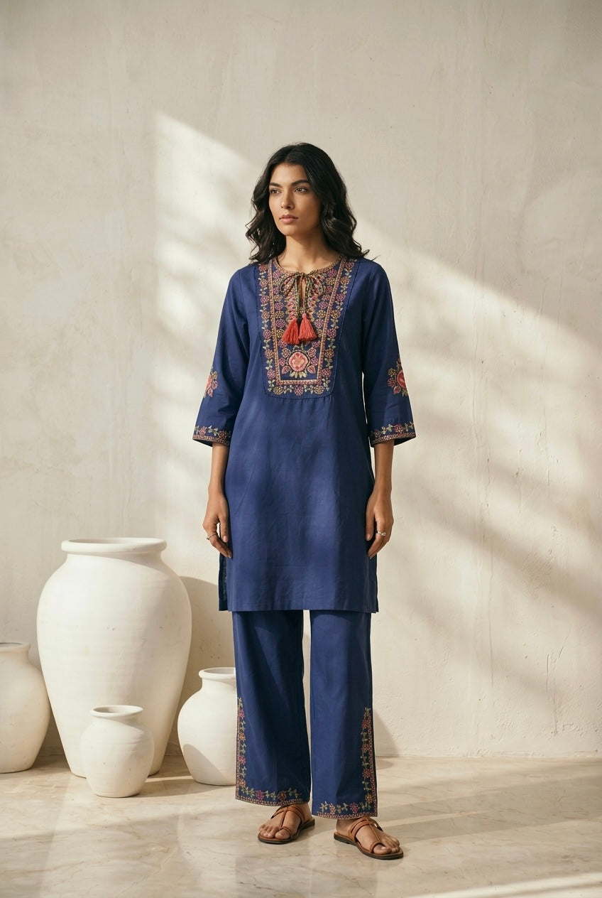 Blue Embroidered Kurta Set | HER-722