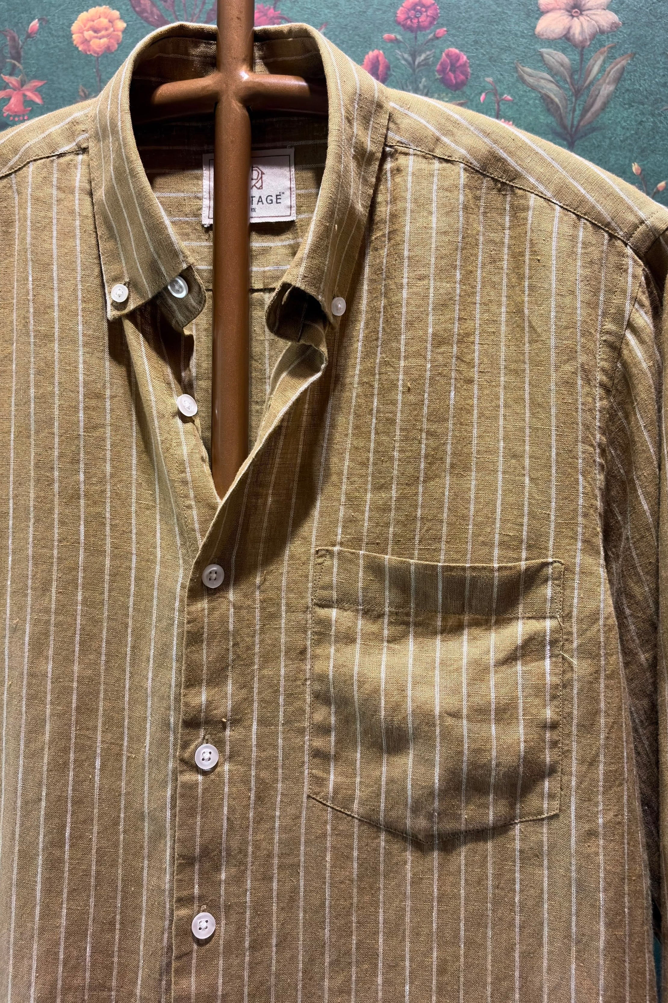 Tan Stripe Men’s Pure Linen Full Sleeves Shirt