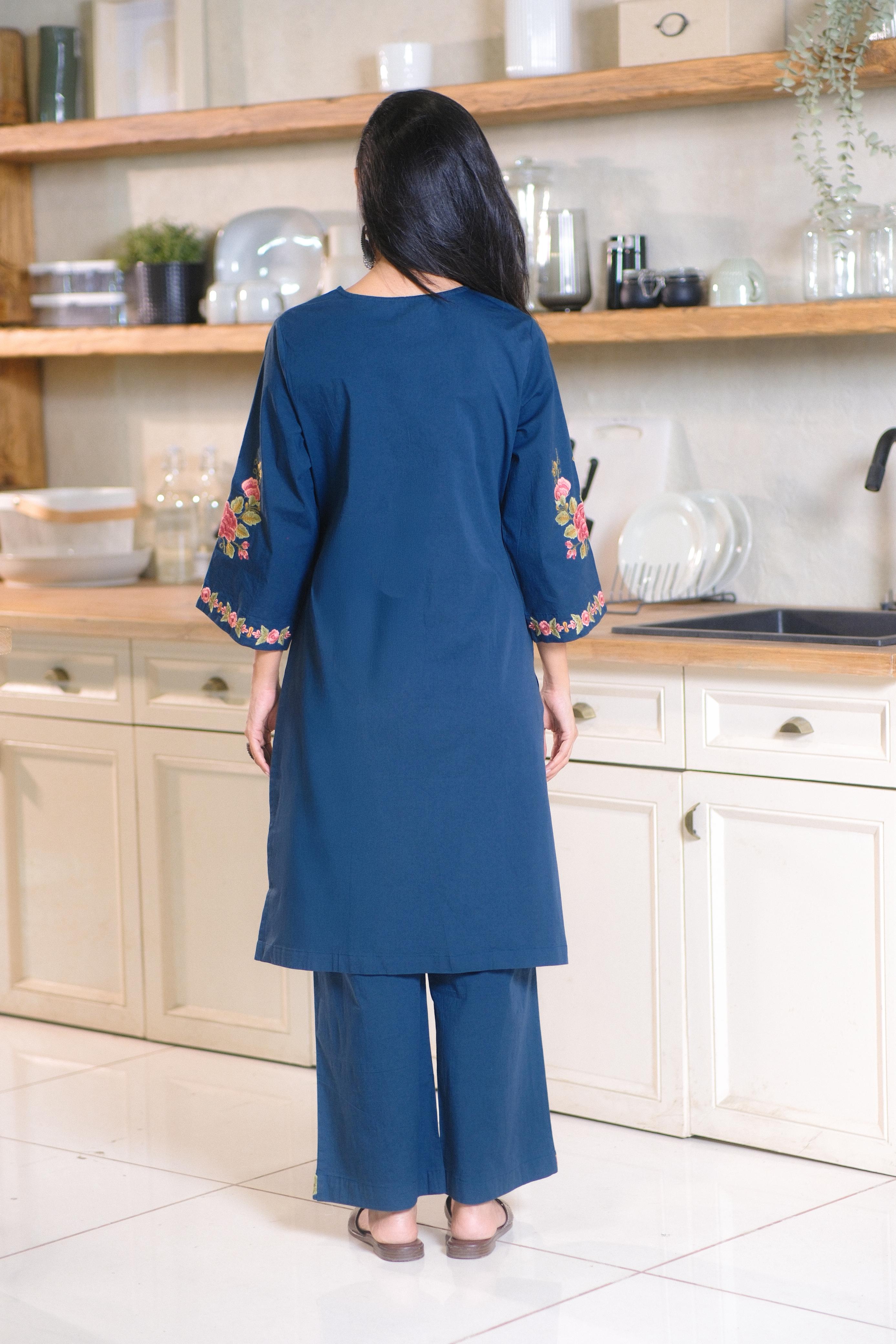 Teal Blue Embroidered Kurta Set | HER-721 x Prachi