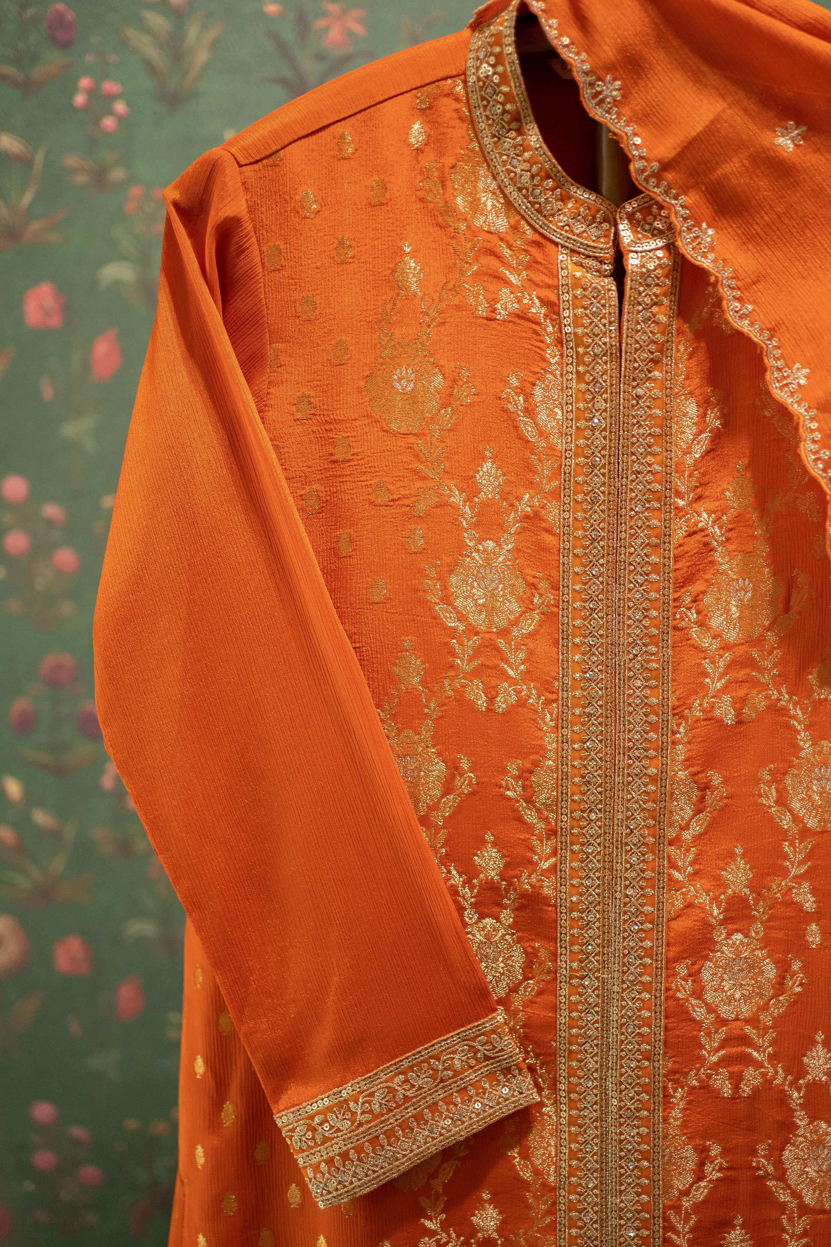 Heritage Rust Orange Banarasi Embroidered Suit Set | HER-563