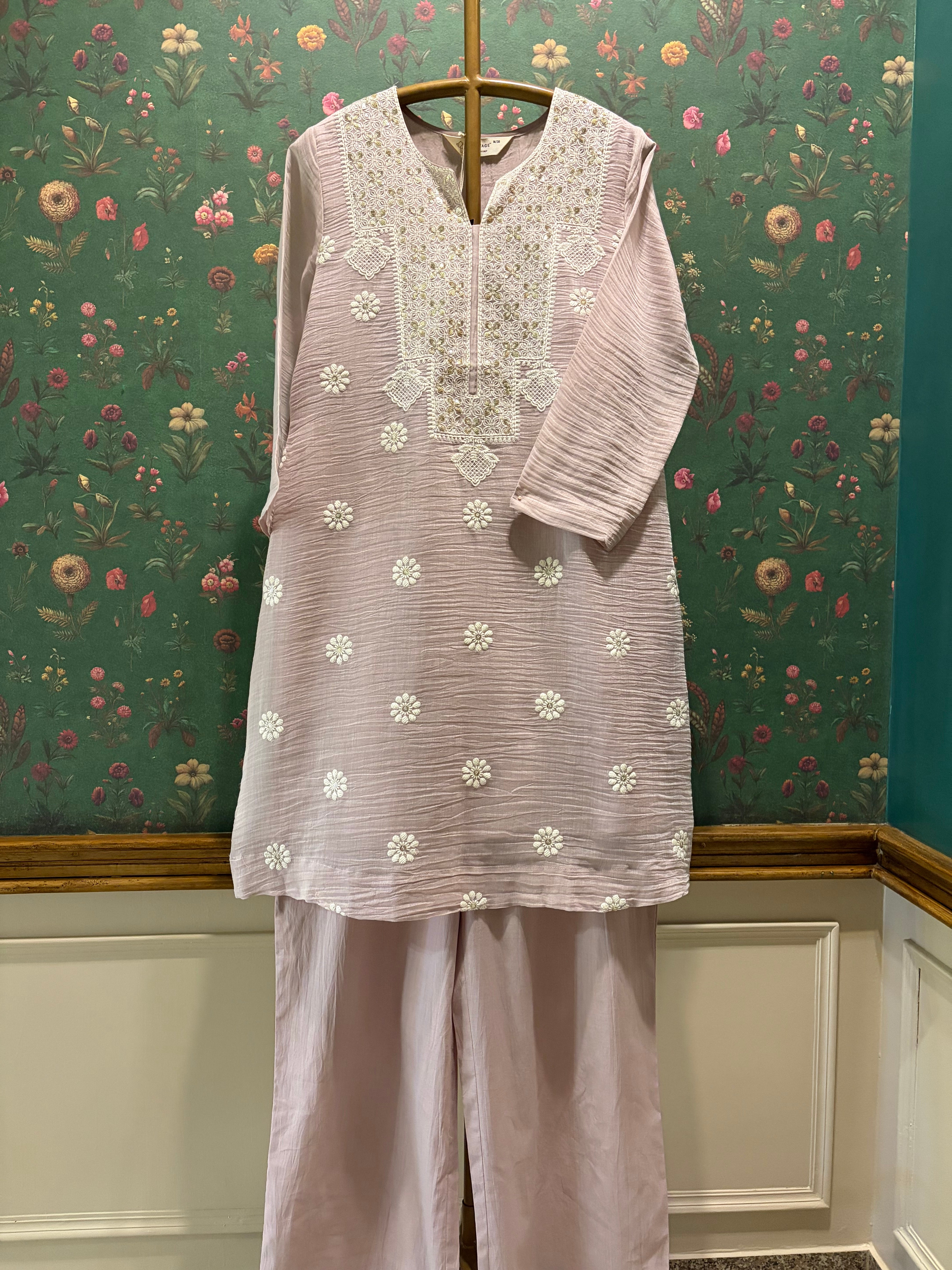 Soft Mauve Embroidered Kurta/Co-ord Set | HER-779