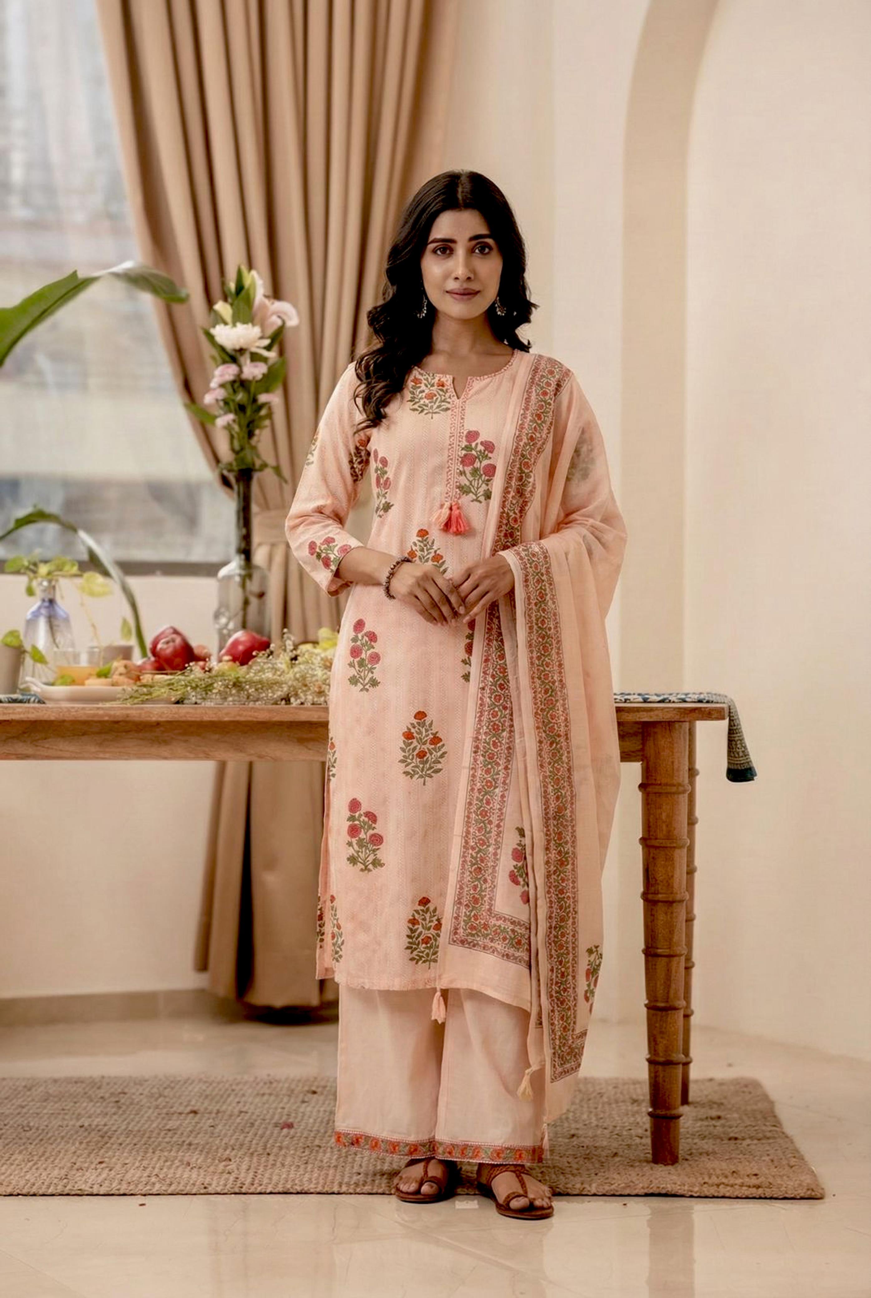 Ruhani Pink Blossom Cotton Suit Set