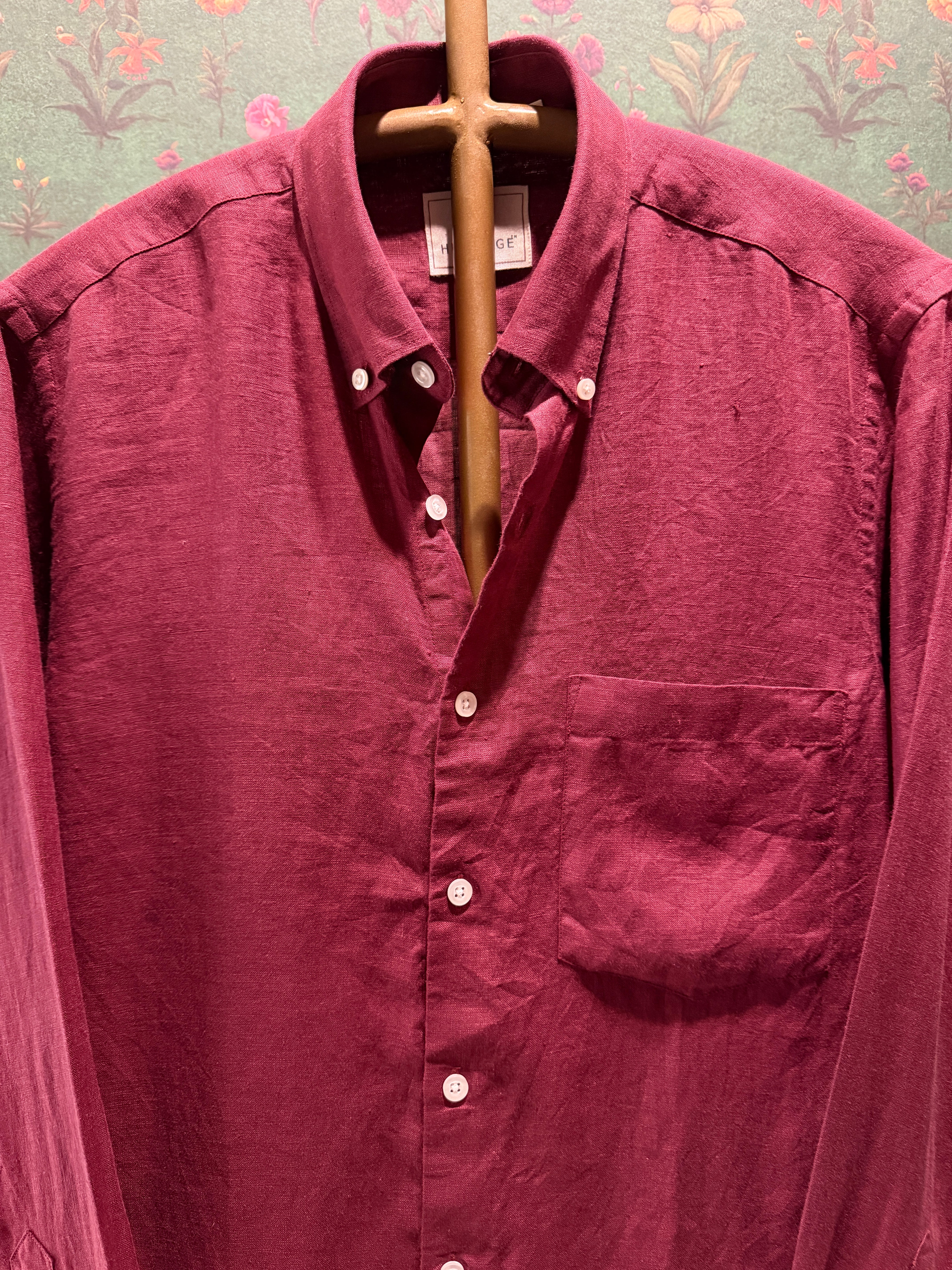 Men’s Wine Pure Linen Full Sleeves Shirt