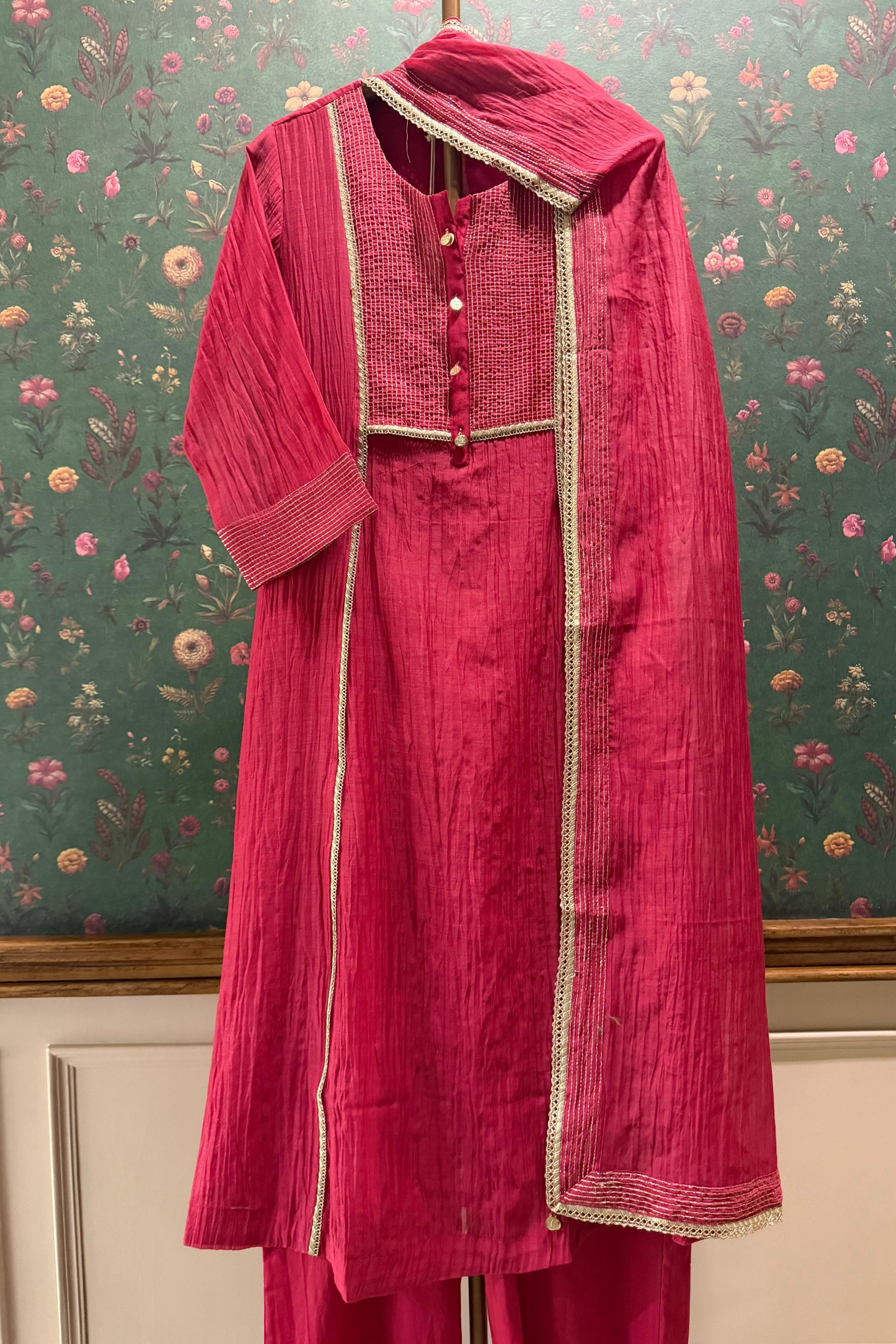 Meher Handcrafted Mul Chanderi A-Line Suit Set | HER-621