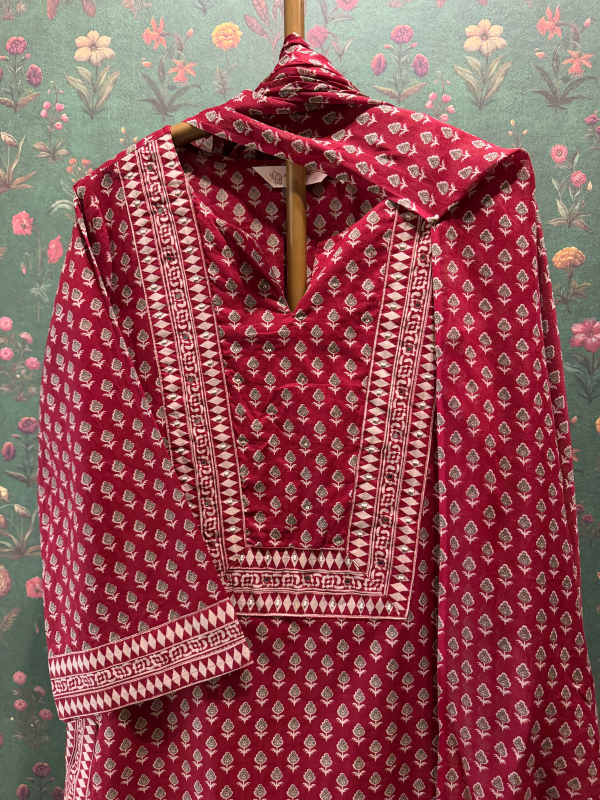 Deep Berry Cotton Printed Farshi Salwar Set