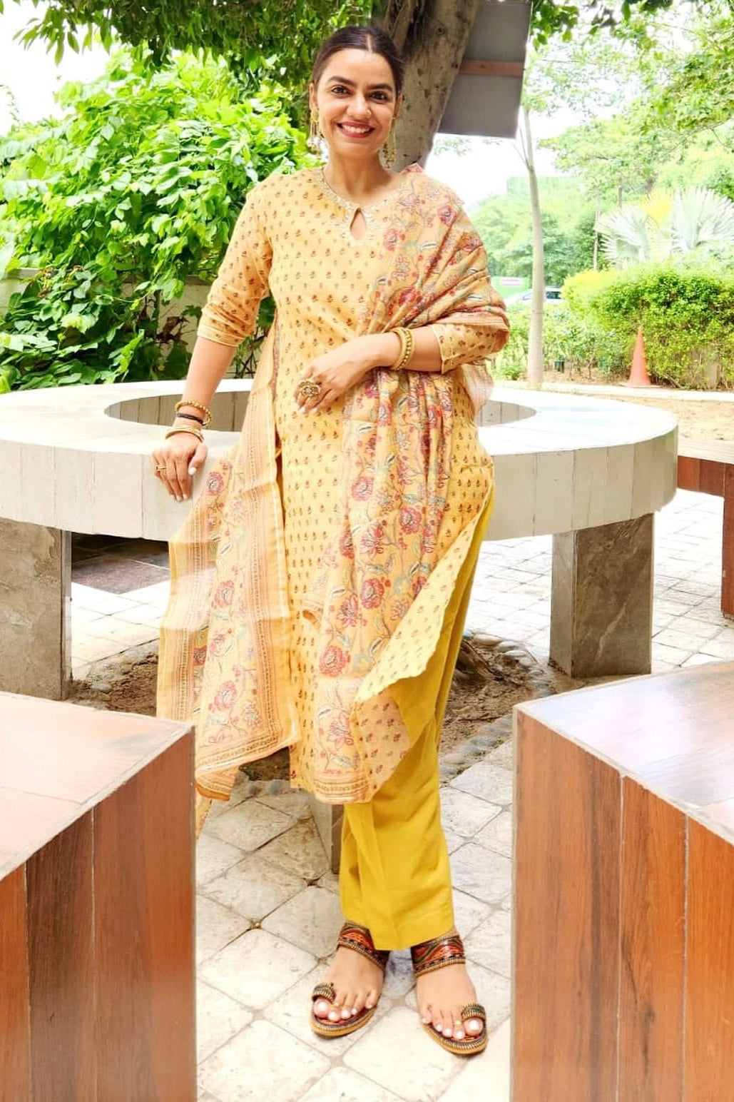 Mustard Straight Fit Chanderi Suit Set | HER-294
