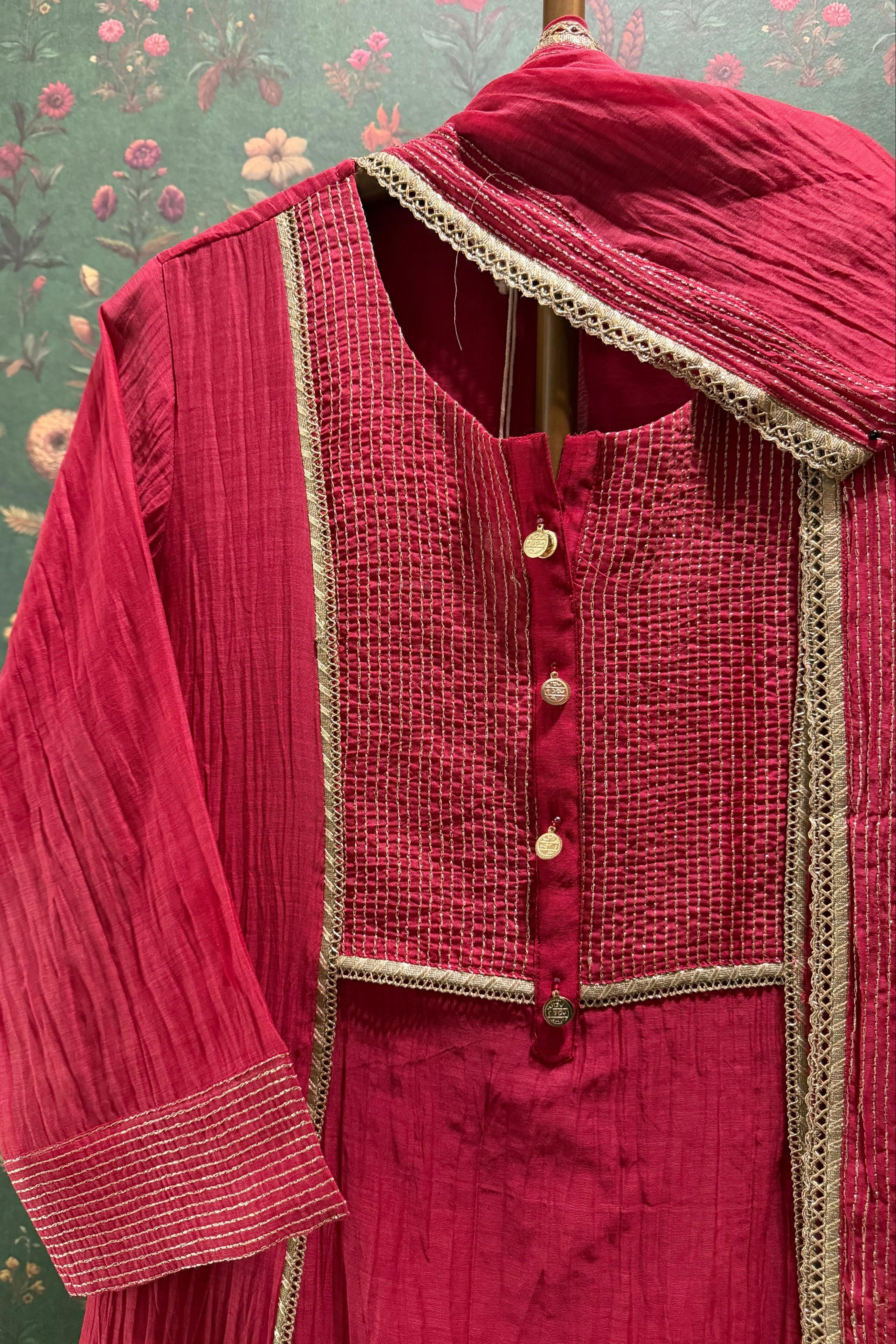 Meher Handcrafted Mul Chanderi A-Line Suit Set | HER-621