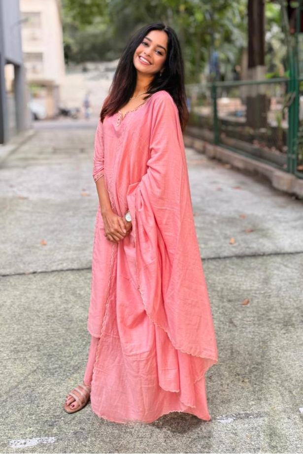 Khwabida Peach Mul Chanderi Suit Set | HER-542