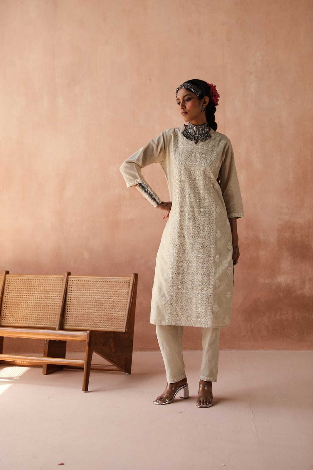 Ivory Chikankari Suit Set (with Pants)