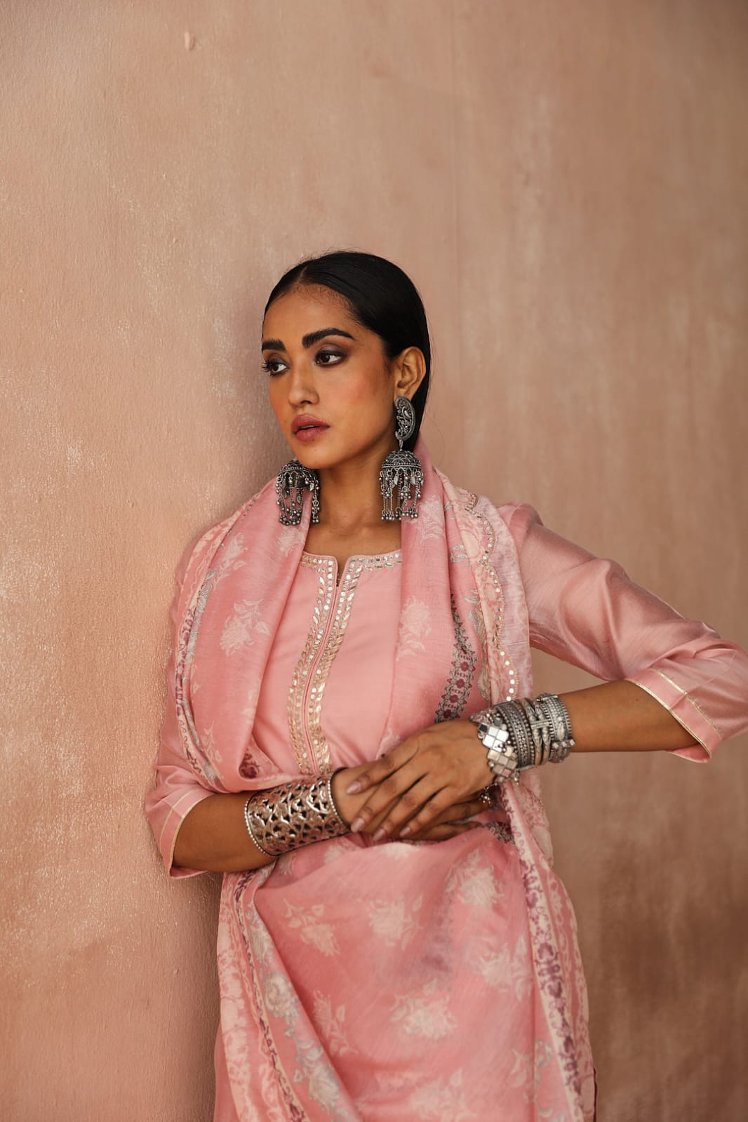 Pastel Pink Chanderi Suit Set | HER-252