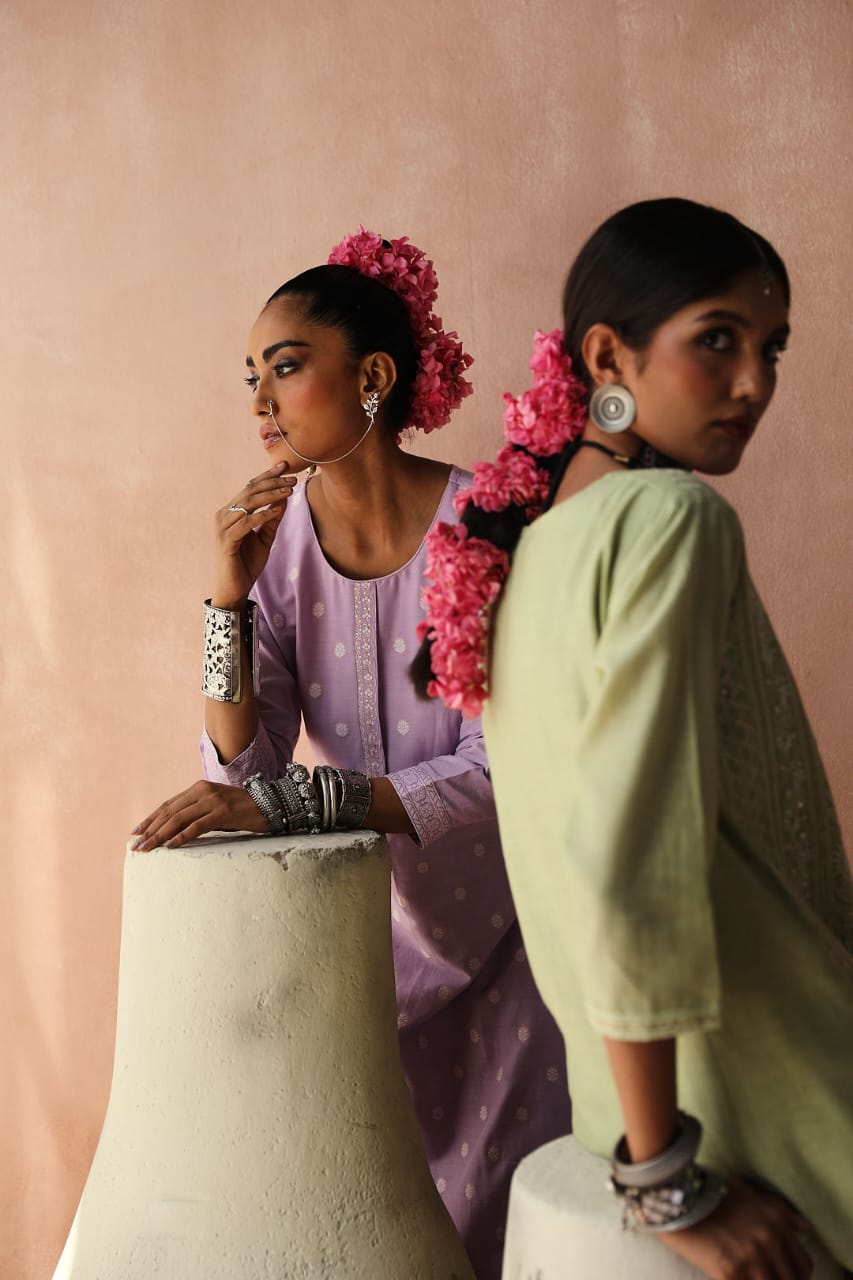 Lavender Straight Fit Cotton Silk Suit Set | HER-236