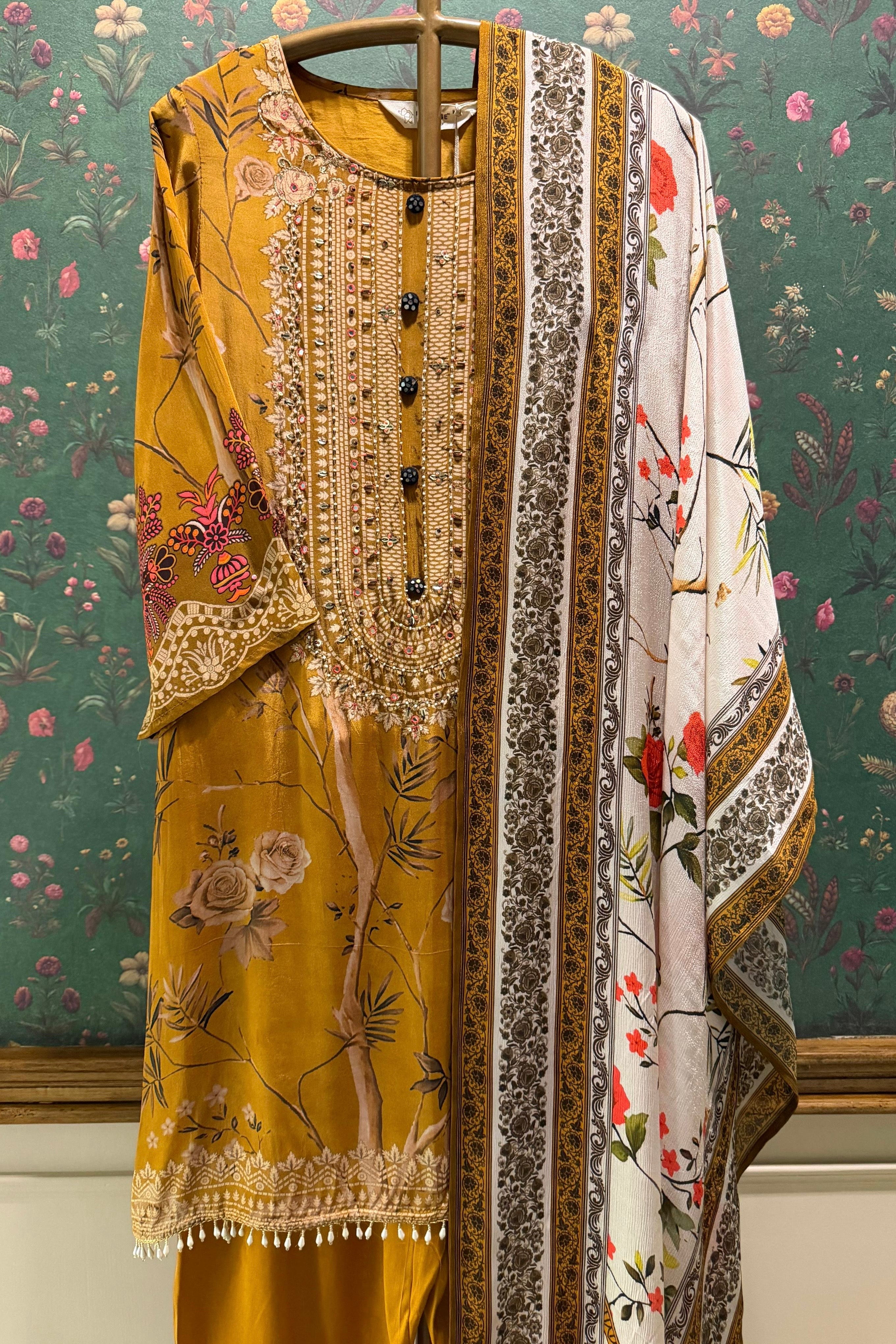 Mustard Rose Garden Embellished Suit Set | HER-614