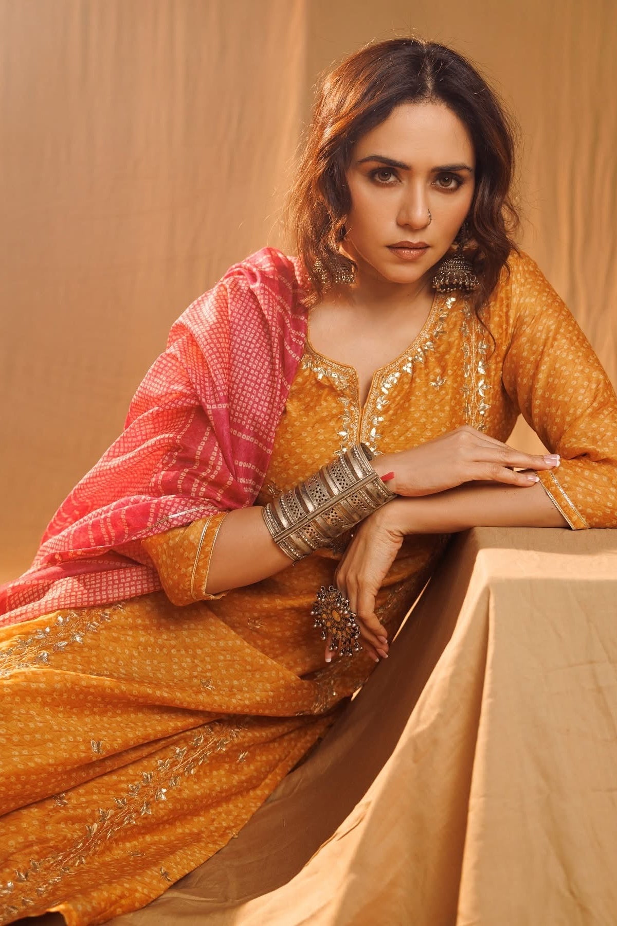 Bandhej Bagh Mustard Yellow Chanderi Suit Set | HER-299