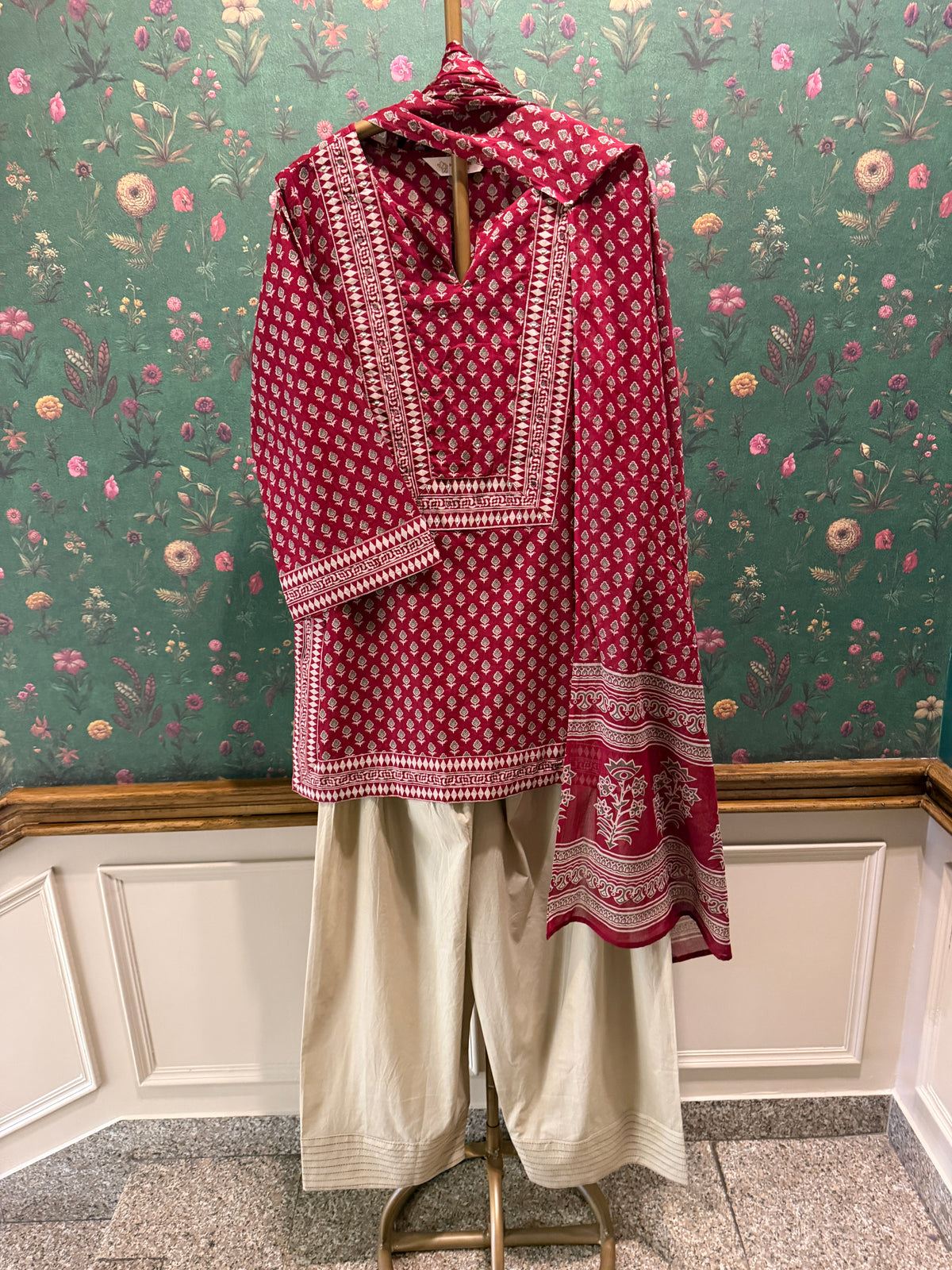 Deep Berry Cotton Printed Farshi Salwar Set