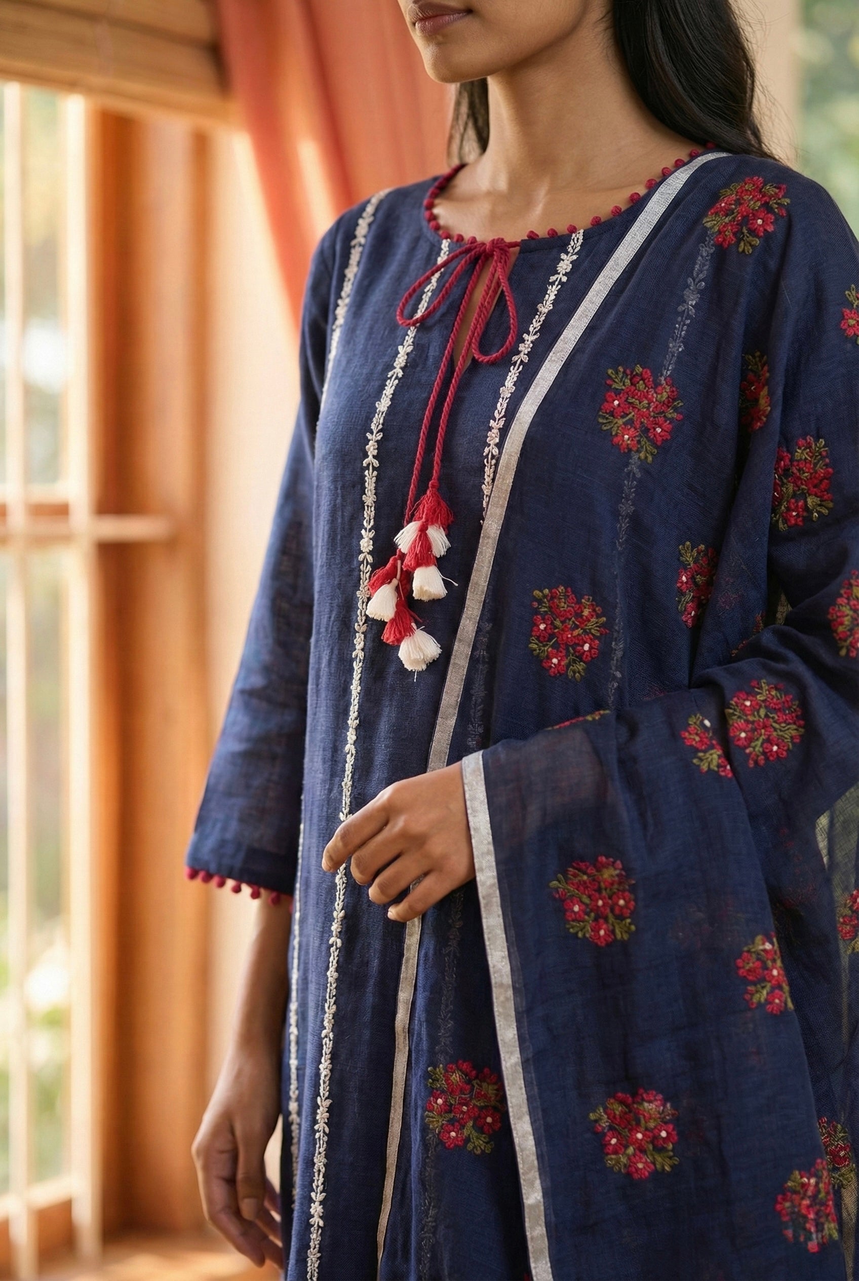 Neel Pushp Embroidered Linen Suit Set | HER-610