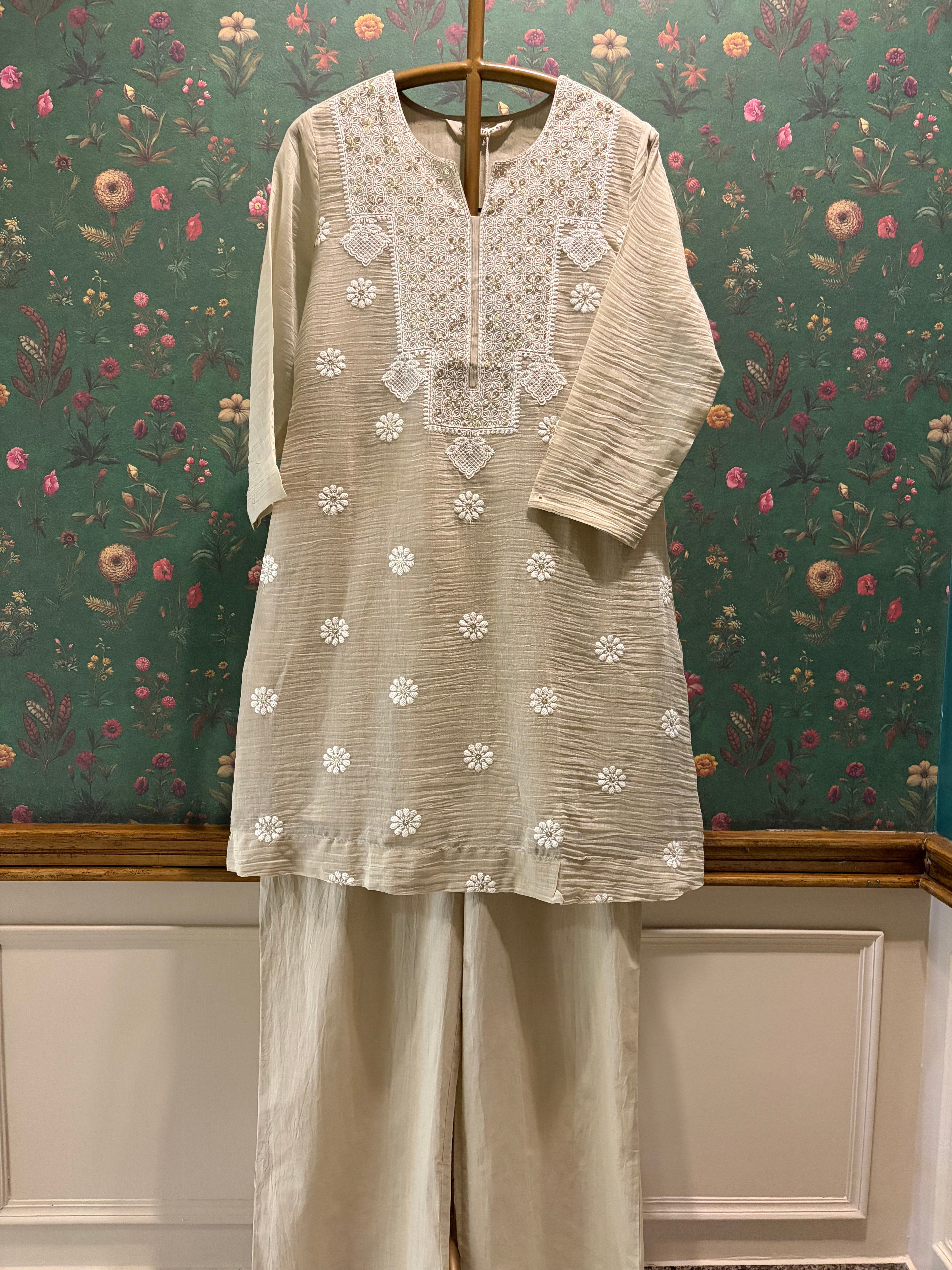 Sand Beige Embroidered Kurta/Co-ord Set | HER-779