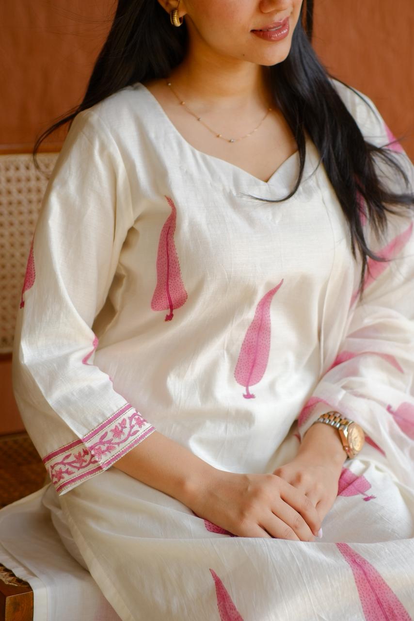 Ivory White Pure Chanderi Suit Set | HER-760