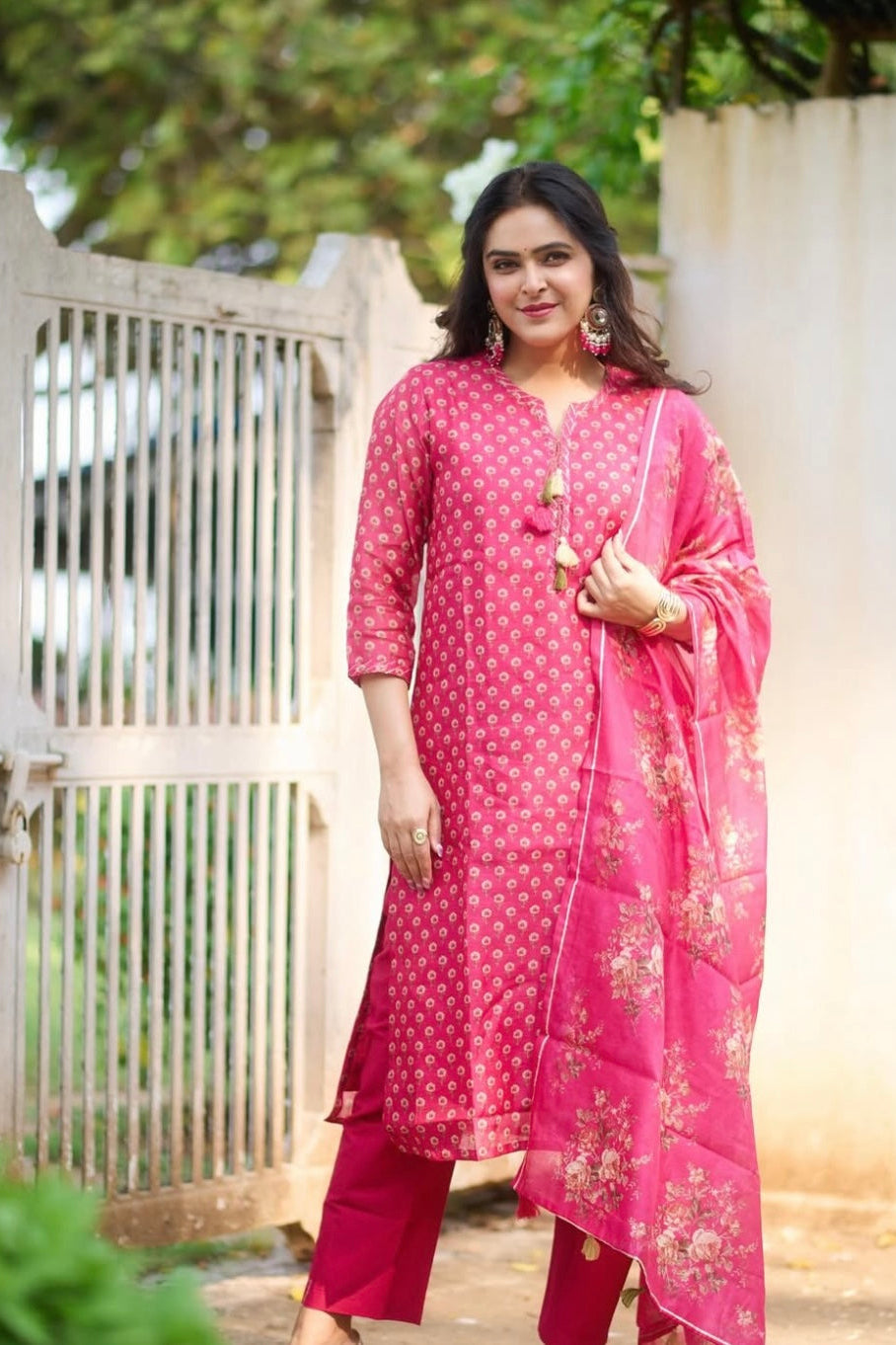 Dark Pink Chanderi Suit Set | HER-410