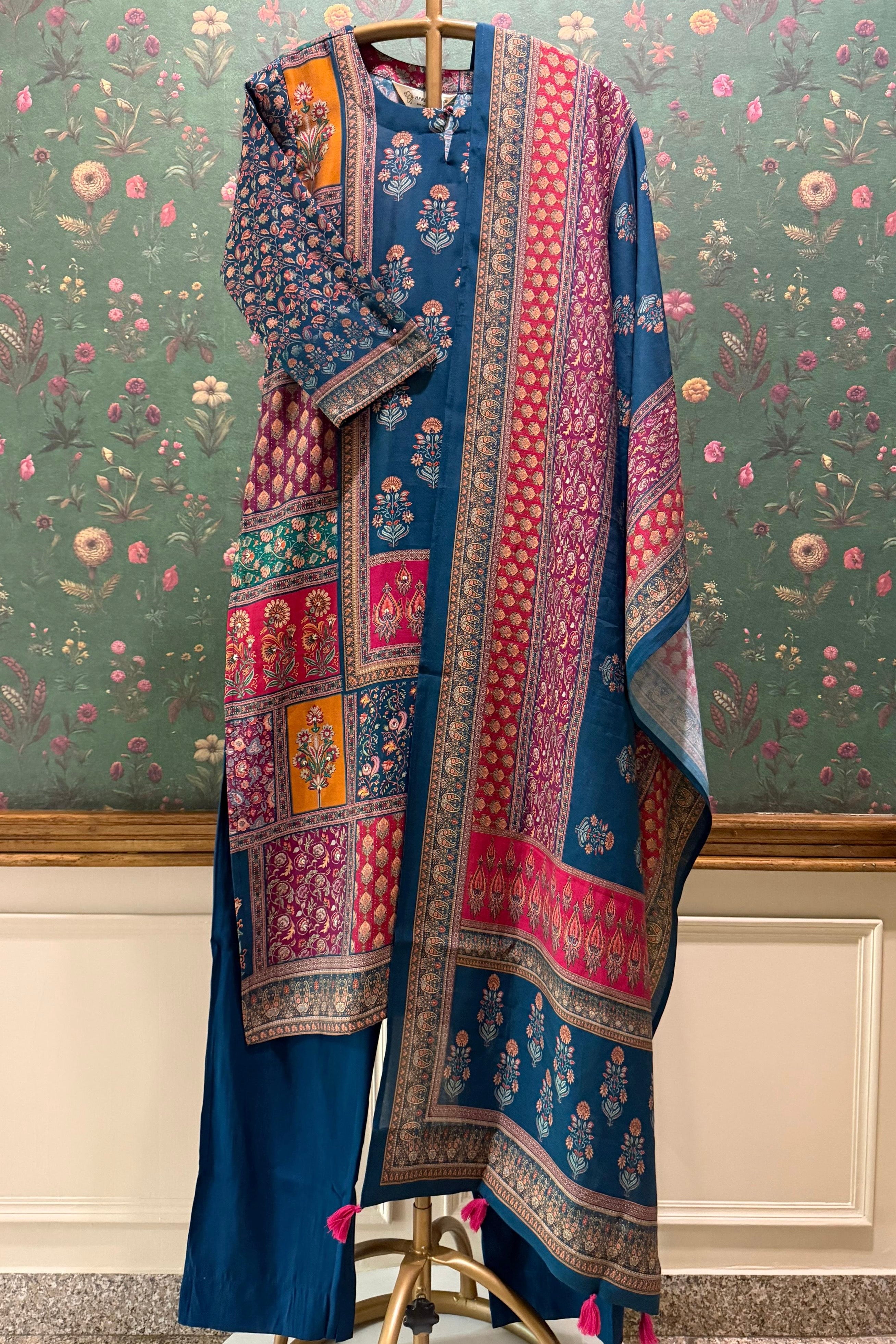 Gulshan Teal Mosaic Premium Suit Set | HER-572