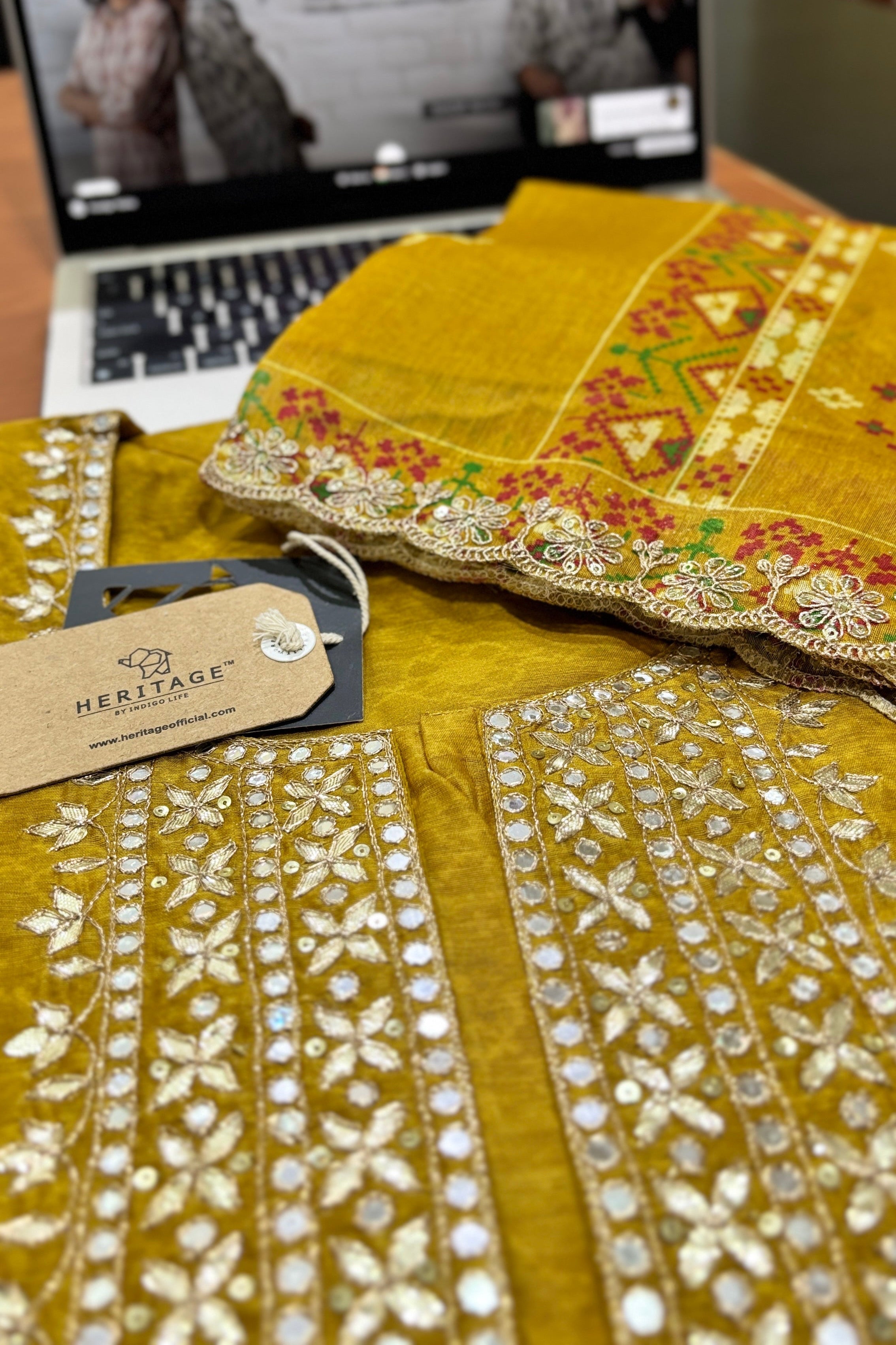 Falak Mustard Yellow Chanderi Suit Set | HER-413