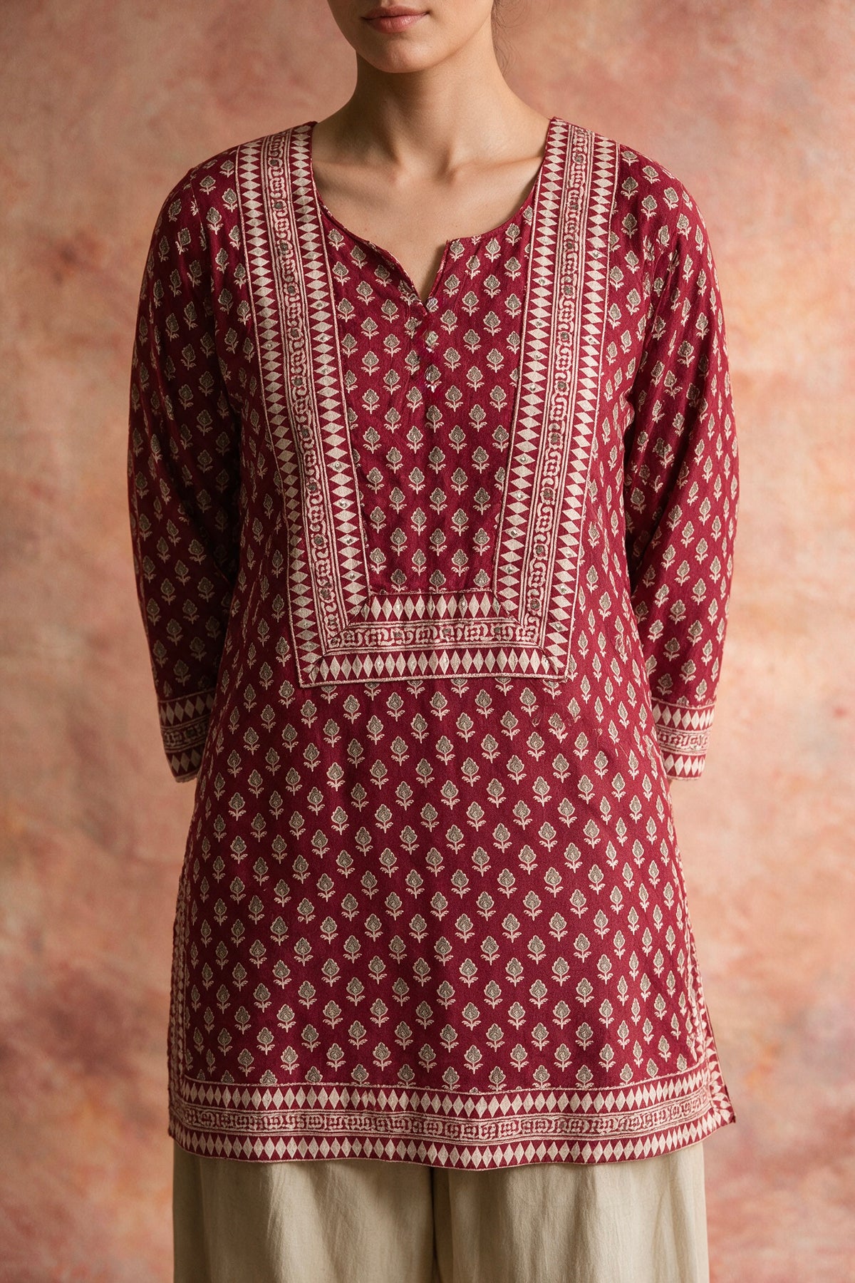 Deep Berry Cotton Printed Farshi Salwar Set