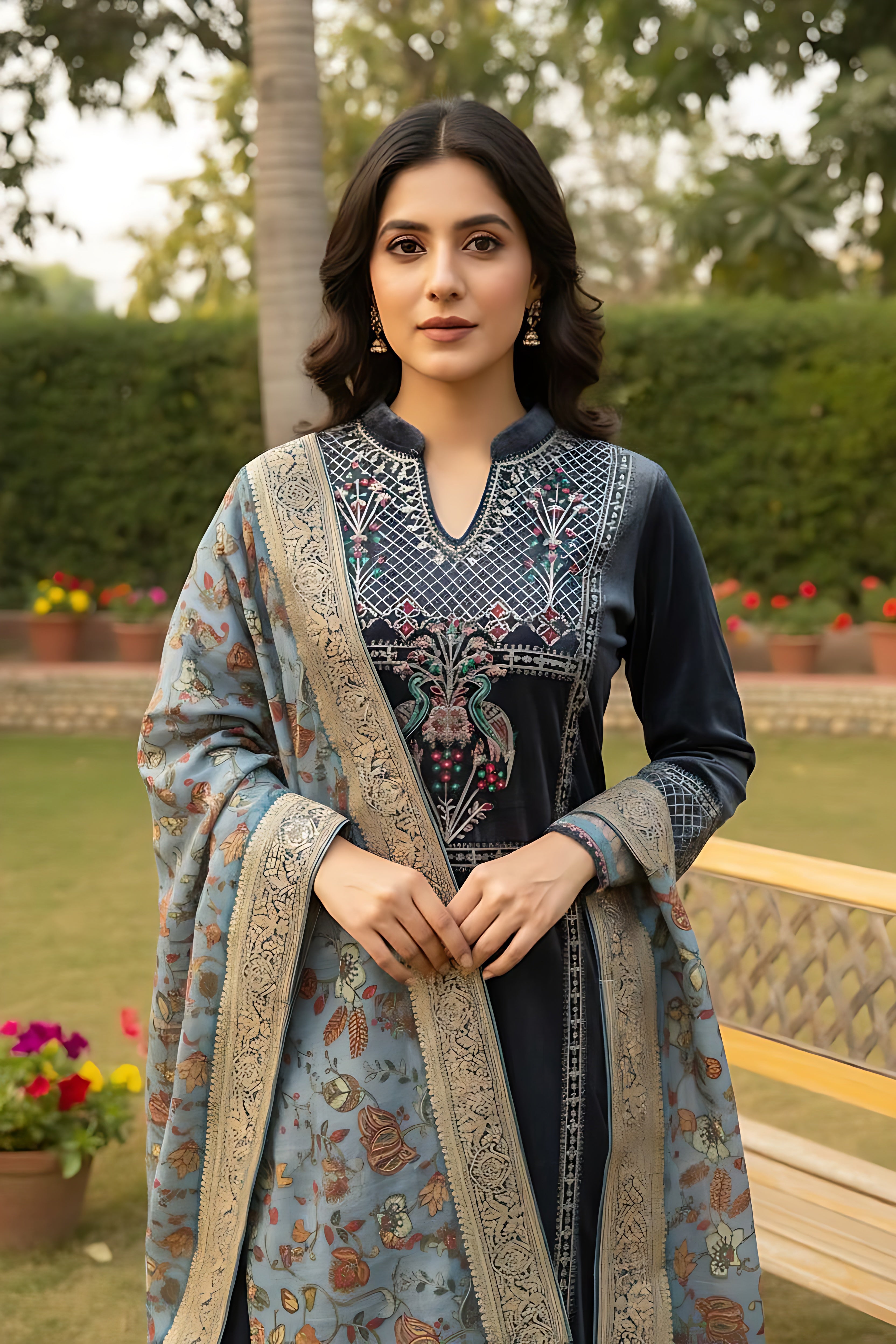 Navy Blue Velvet Suit Set | HER-442