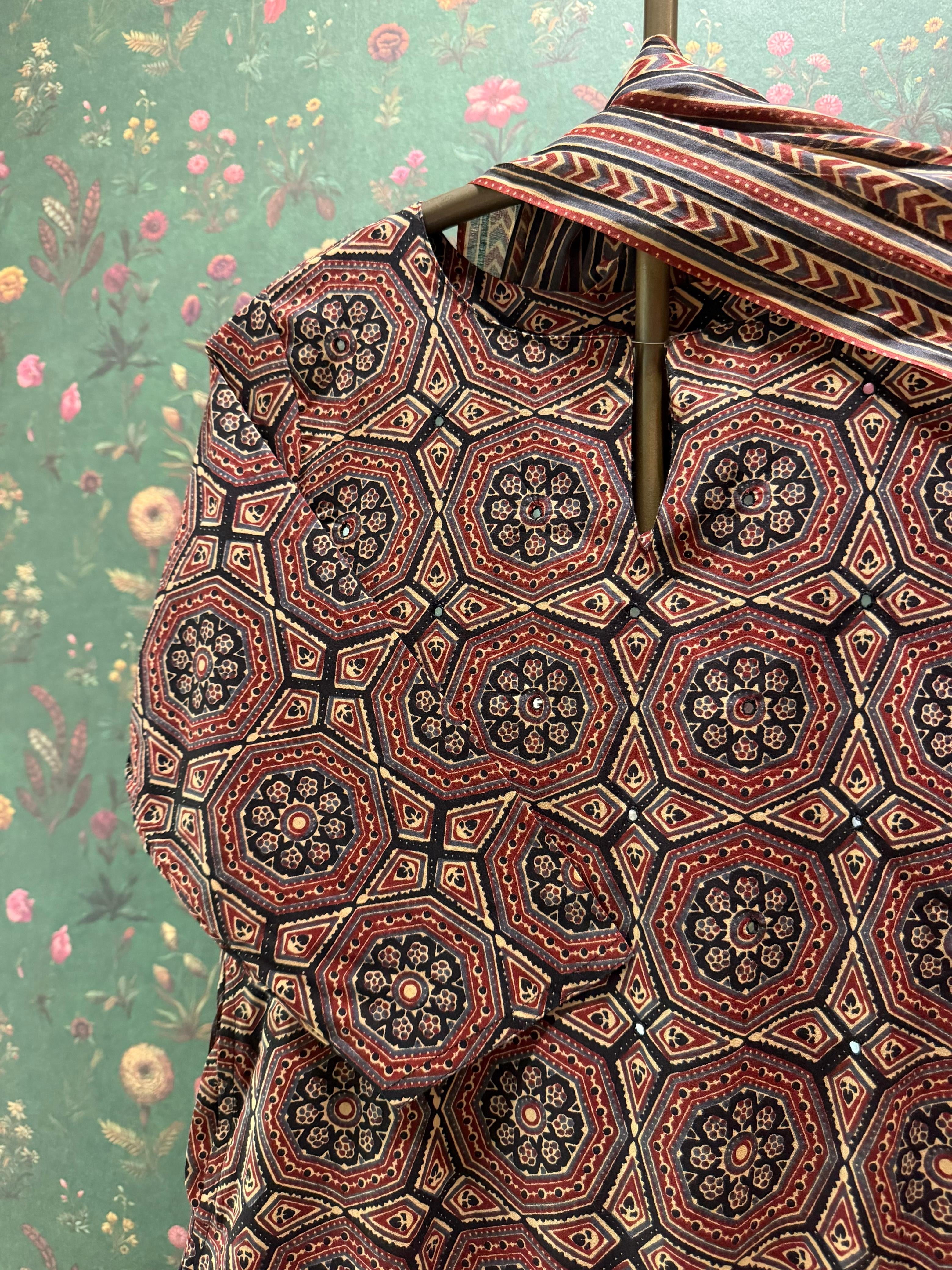 Rust Indigo Geometric Printed Suit Set | HER-730
