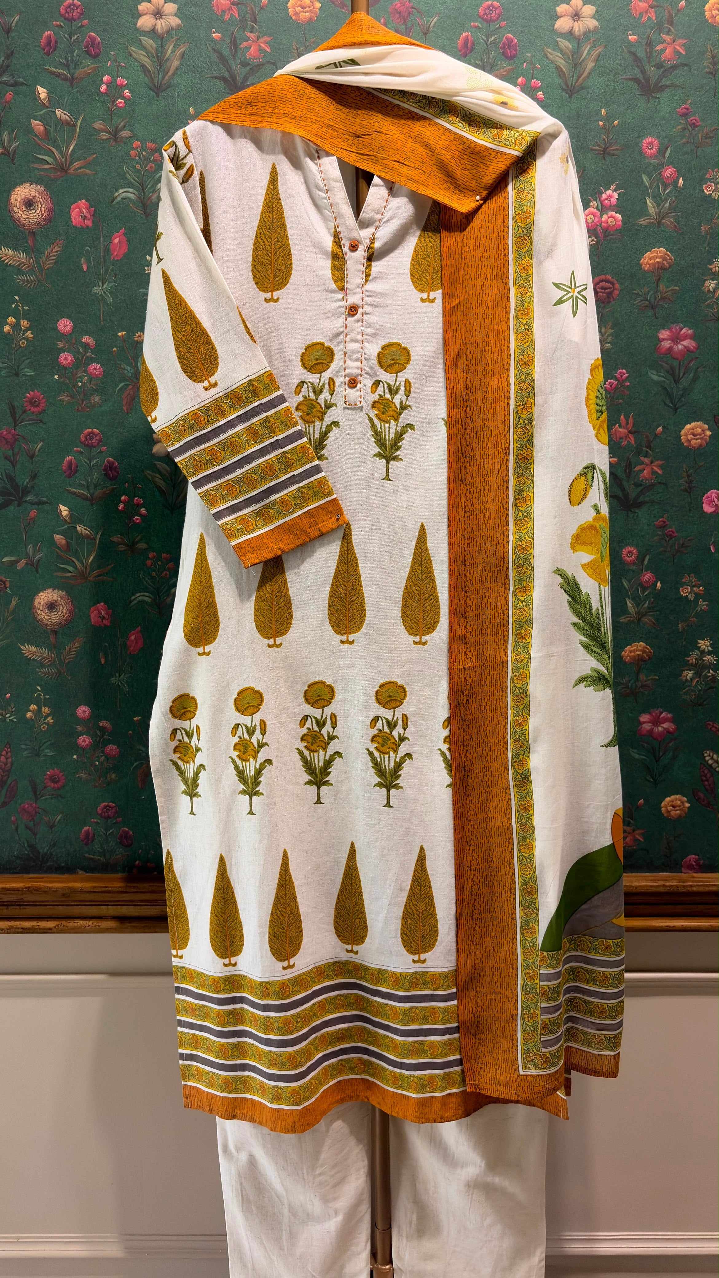 Marigold Mustard Yellow Printed Cotton Suit Set | HER-390