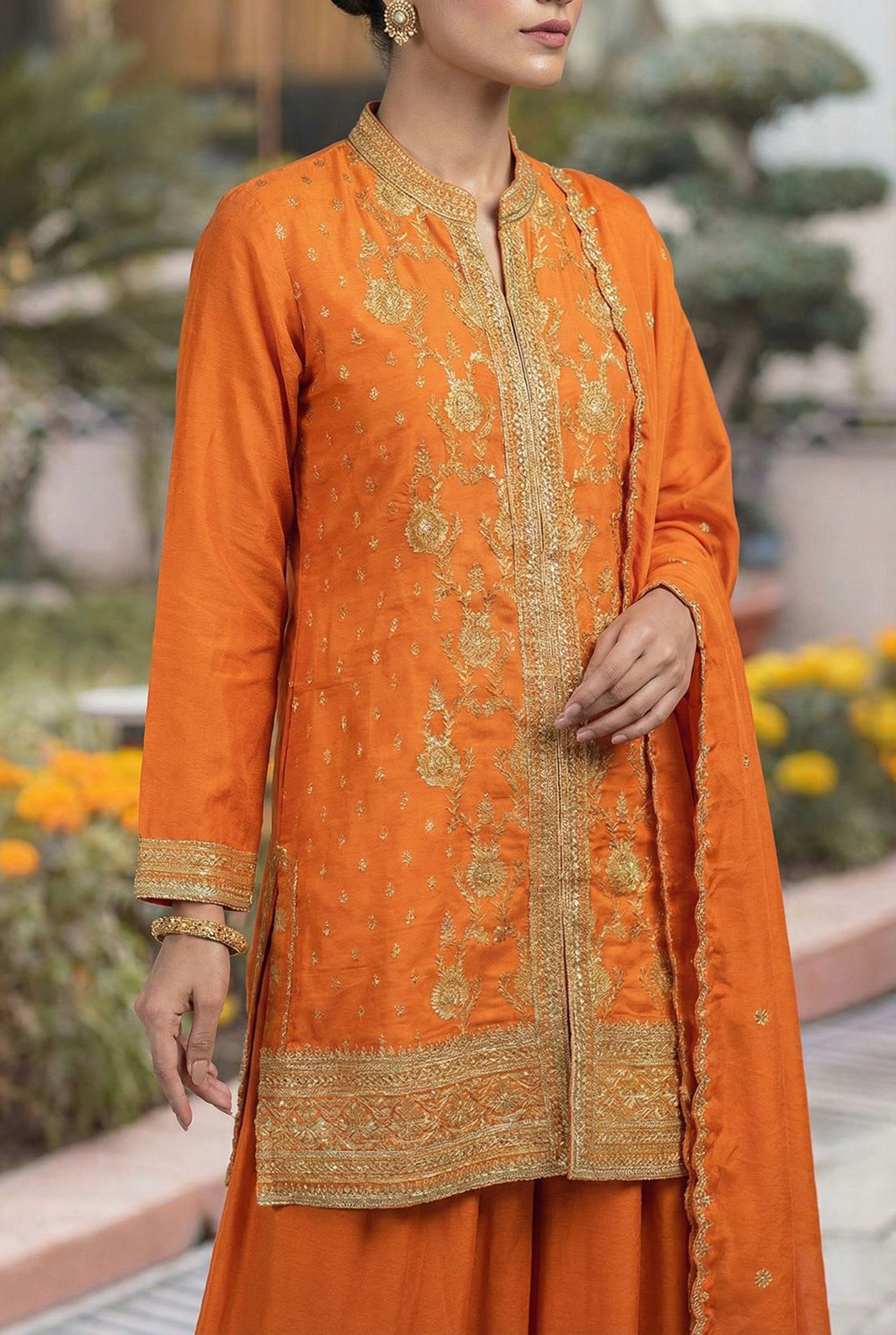 Heritage Rust Orange Banarasi Embroidered Suit Set | HER-563