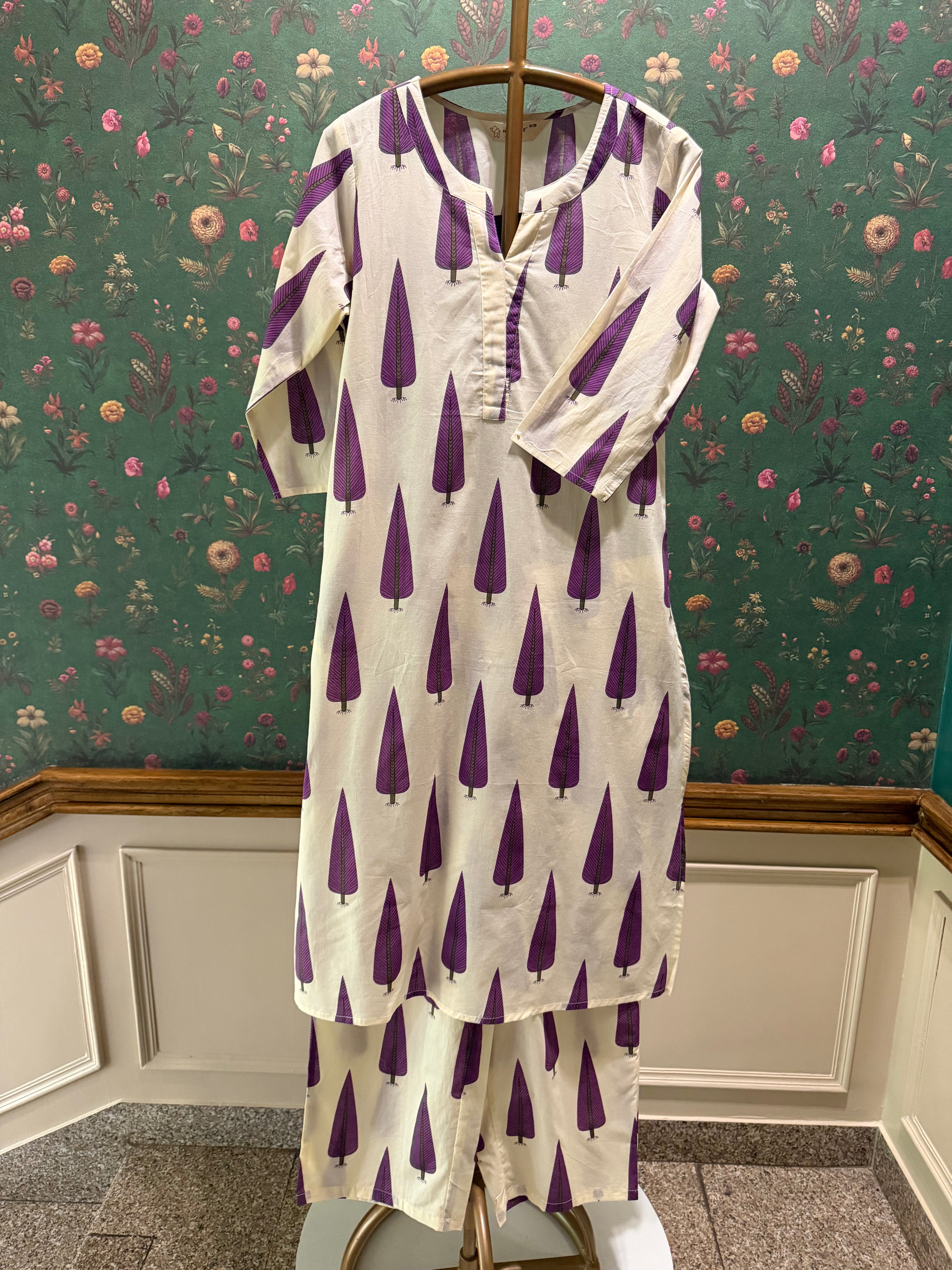 Purple Cotton Printed Kurta Set | HER-711