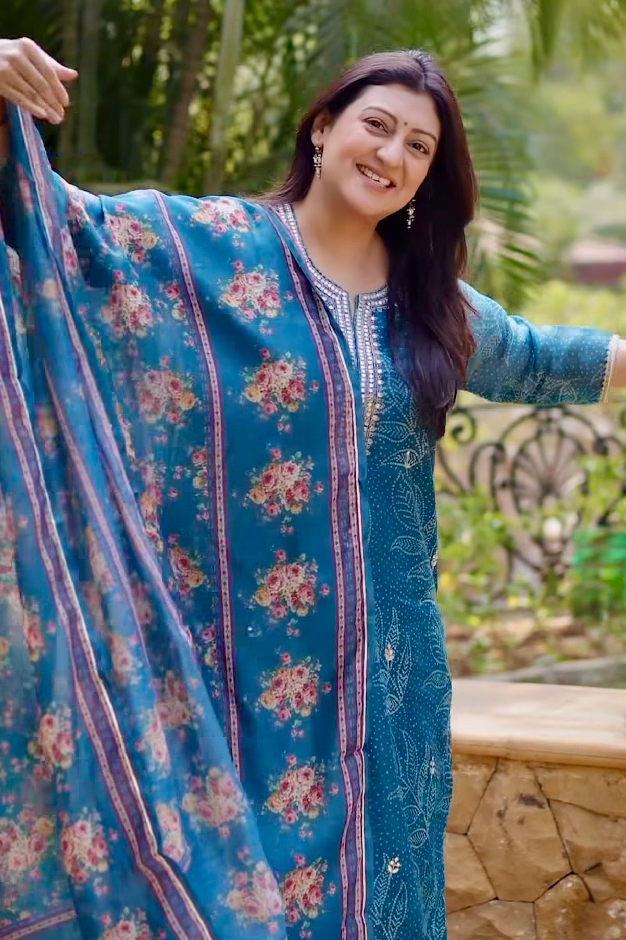 Blue Straight Fit Chanderi Suit Set | HER-412