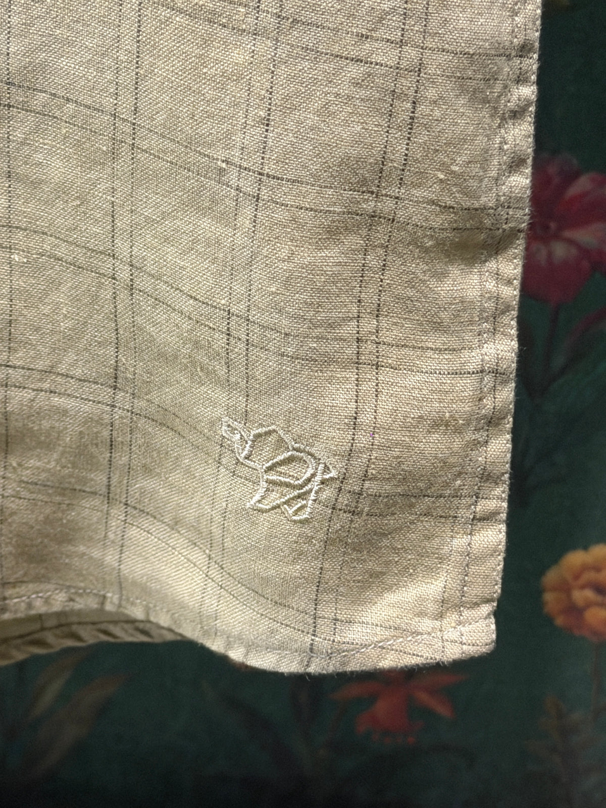 Men’s Sand Beige Windowpane Check Pure Linen Full Sleeves Shirt