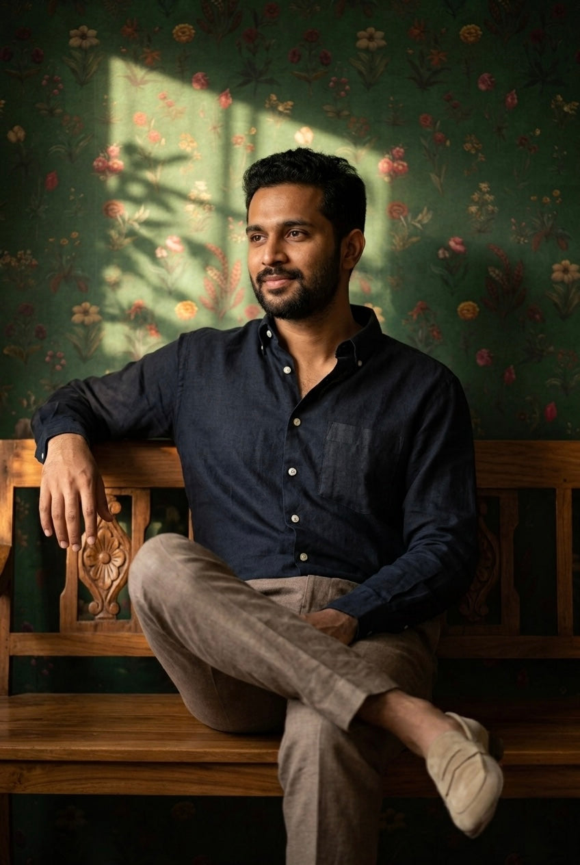 Black Men’s Pure Linen Full Sleeves Shirt